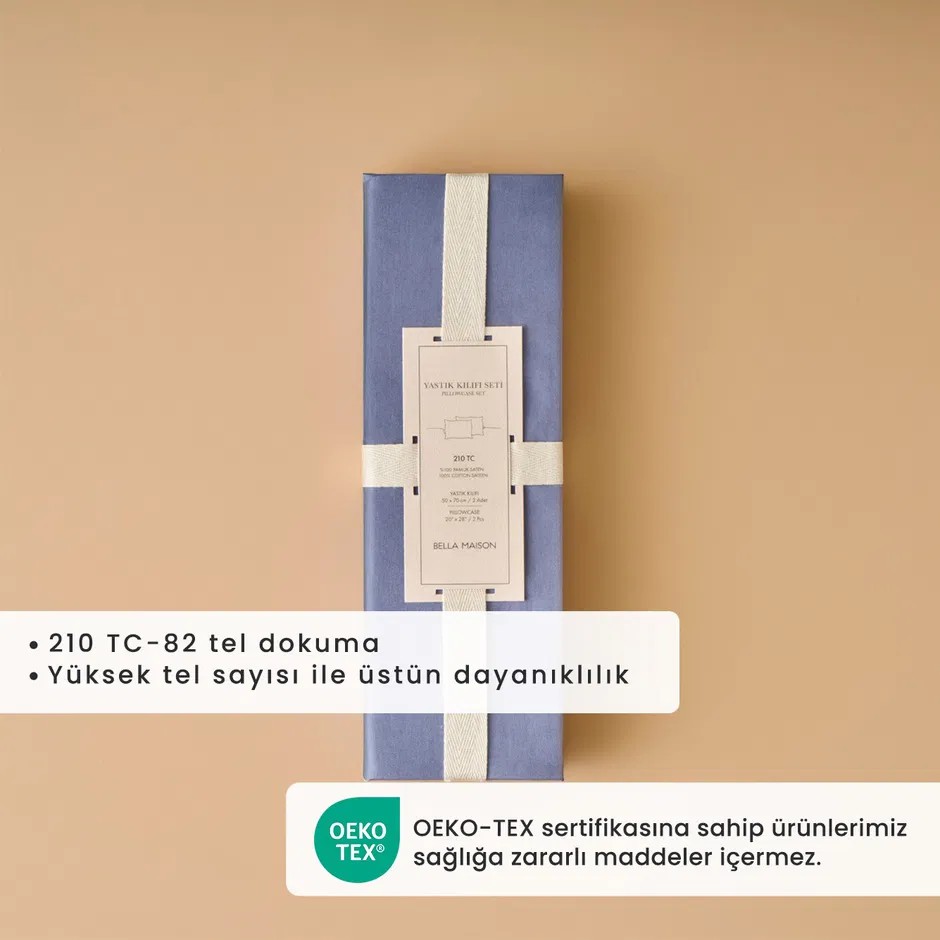 %100 Pamuk Saten Supreme 2'li Yastık Kılıfı Mavi (50x70 cm)
