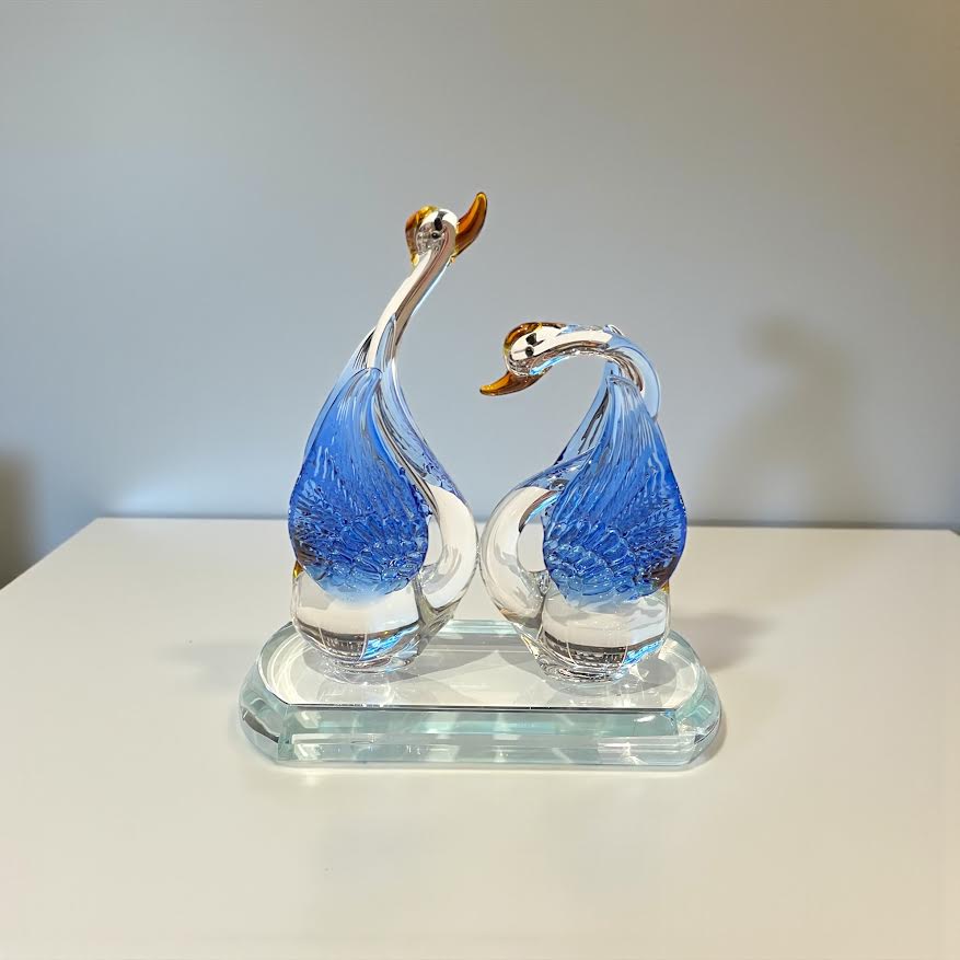 Kristal Kuğu Çifti Dekor - Mavi