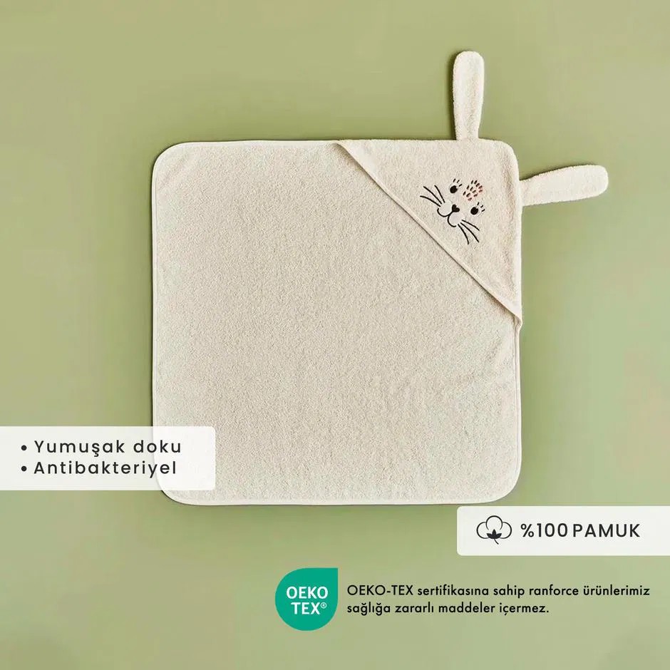 %100 Pamuk Rabbit Kundak Havlu Ekru (75x75 cm)
