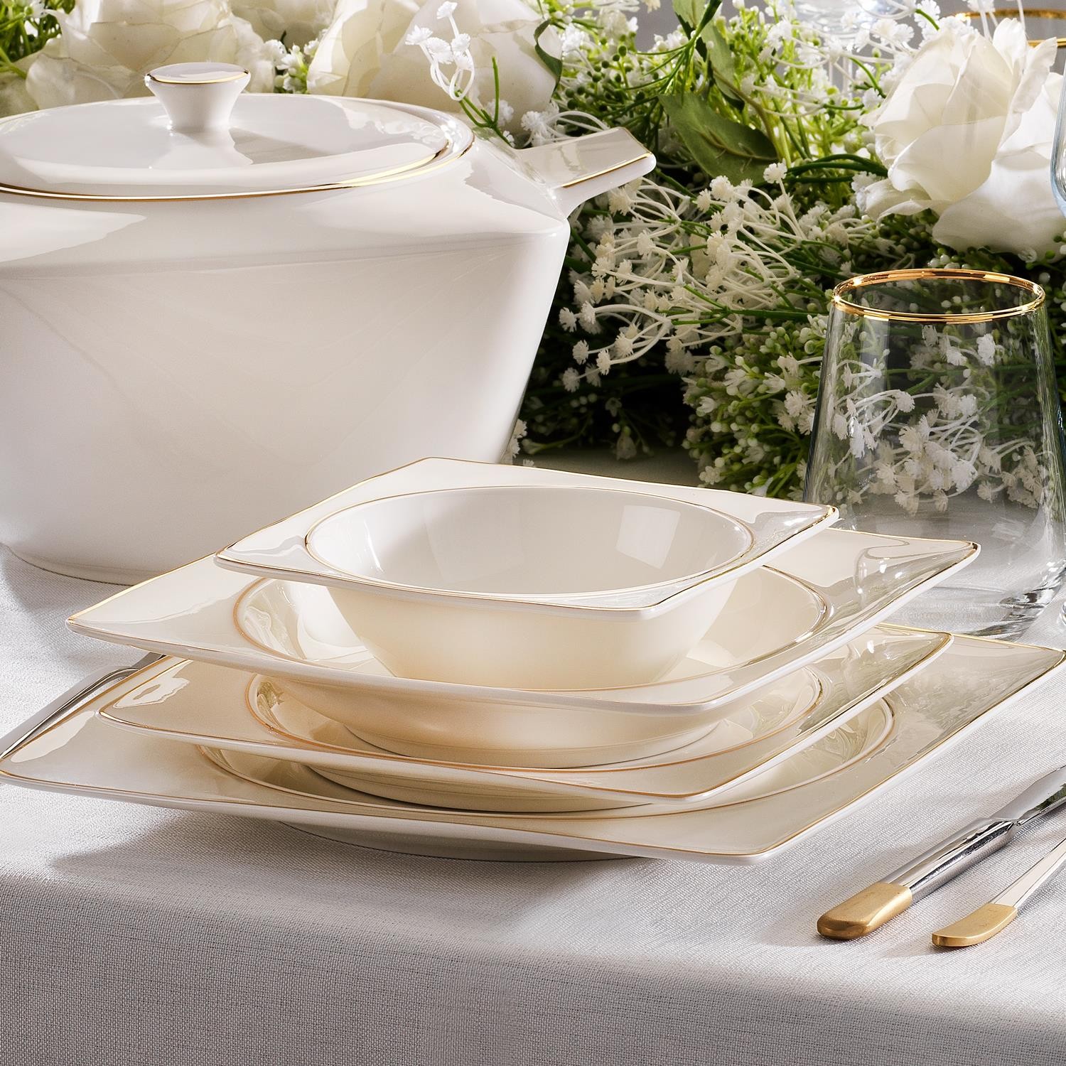 Glamor Pure Yemek Takımı 60 Parça-Gold
