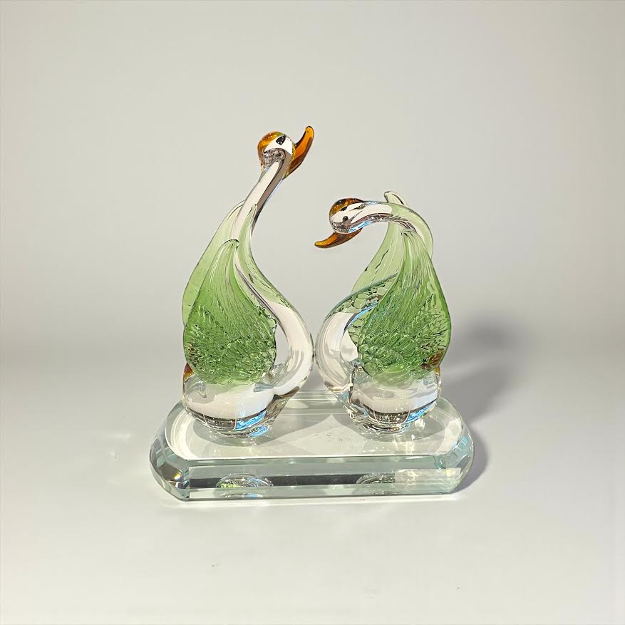 Kristal Kuğu Çifti Dekor - Yeşil