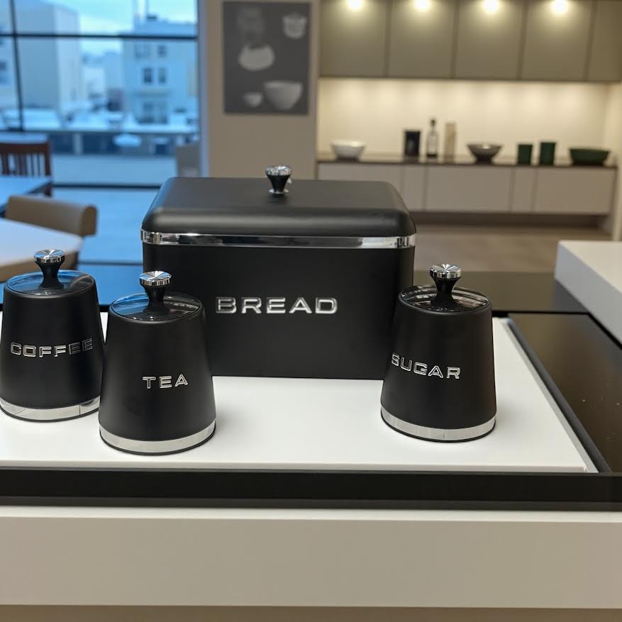 Ekmek Saklama Kutusu + 3’lü Saklama Kabı Seti - Siyah