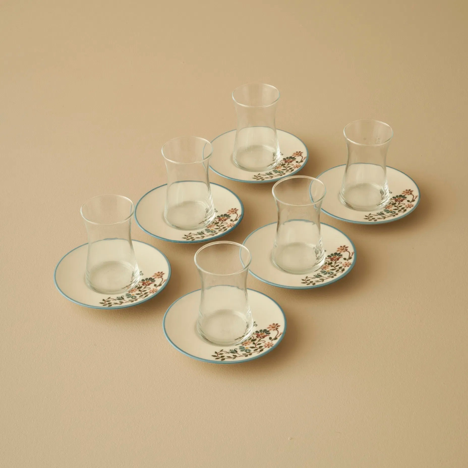 Vintage 6'lı Çay Bardağı Seti Mavi (170 cc)