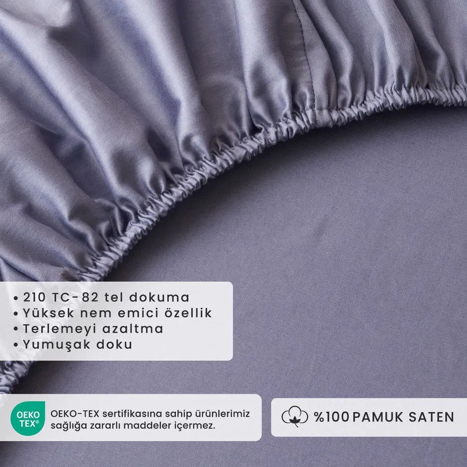 %100 Pamuk Saten Supreme Çift Kişilik Lastikli Çarşaf Mavi (160x200x35 cm)