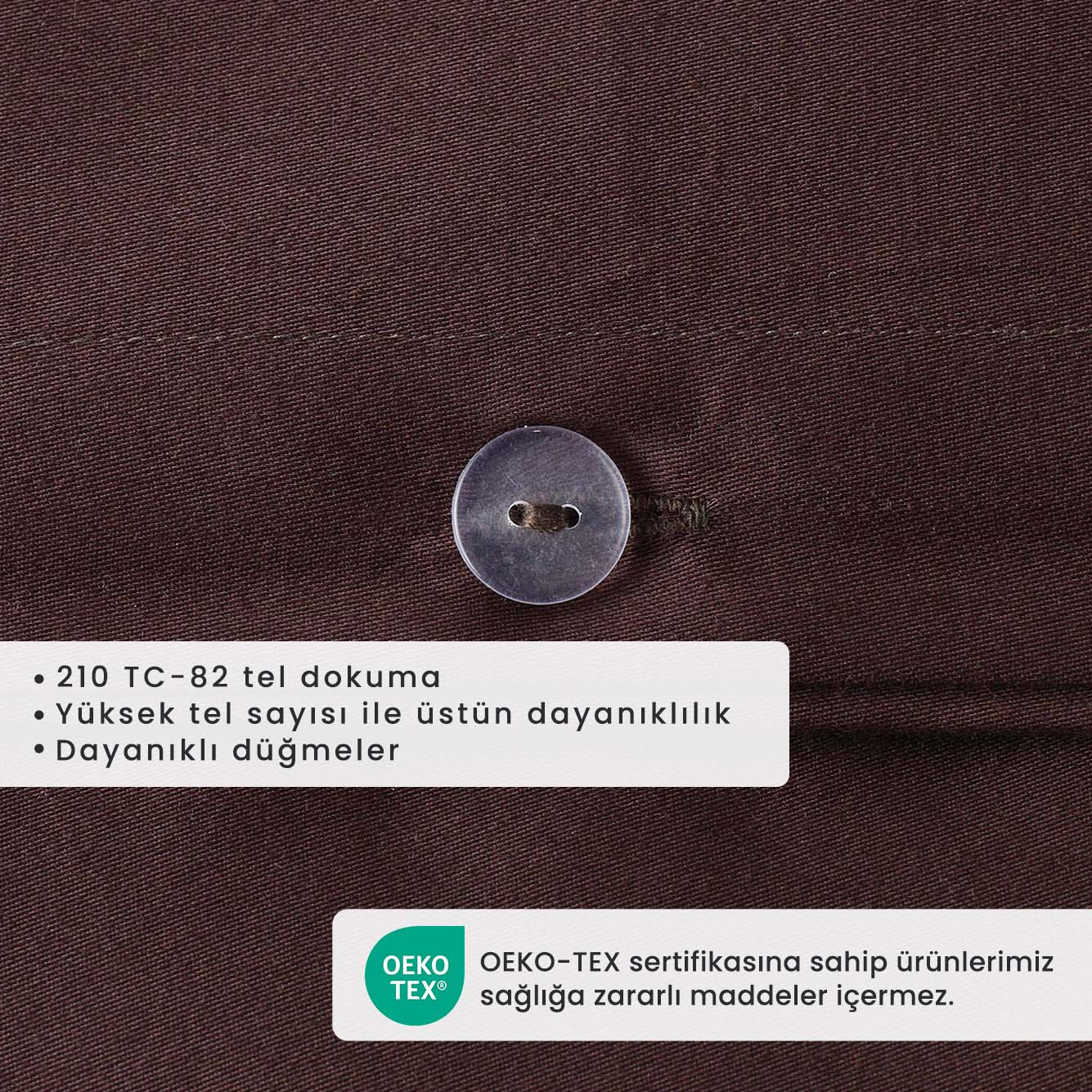 %100 Pamuk Saten Supreme Basic Çift Kişilik Nevresim Seti Kahverengi (200x220 cm)