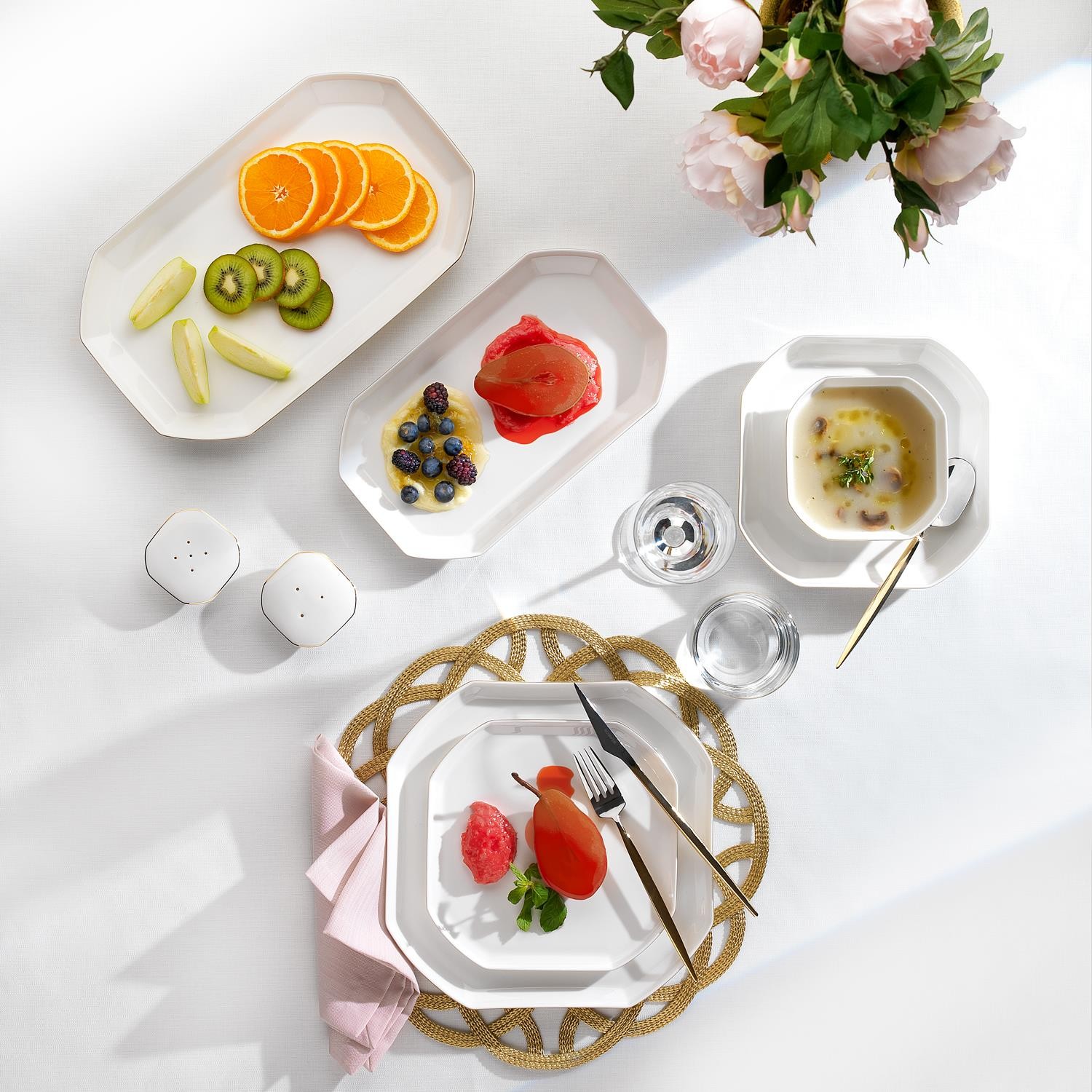 Graceful Bone Yemek Takımı 56 Parça-Gold