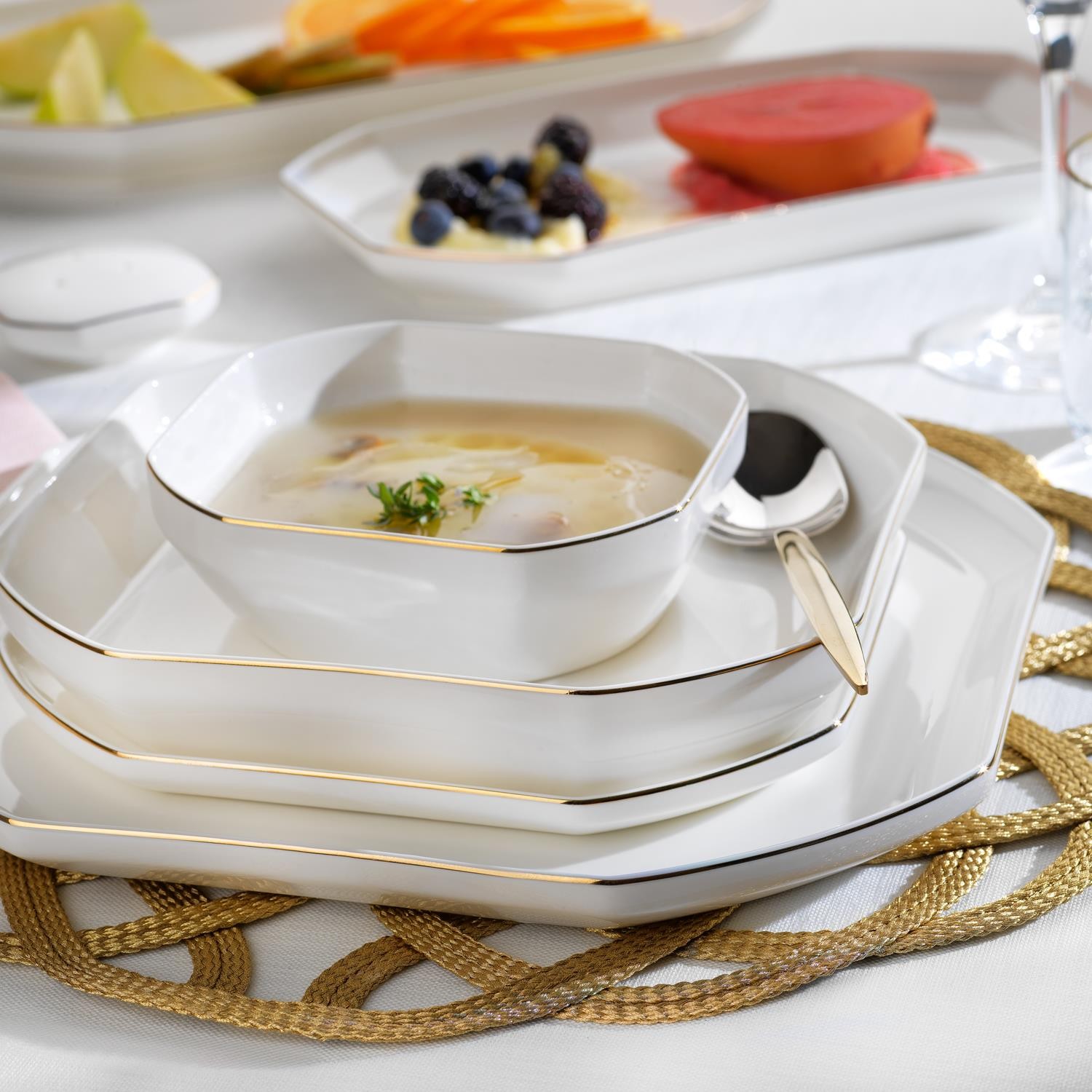 Graceful Bone Yemek Takımı 56 Parça-Gold