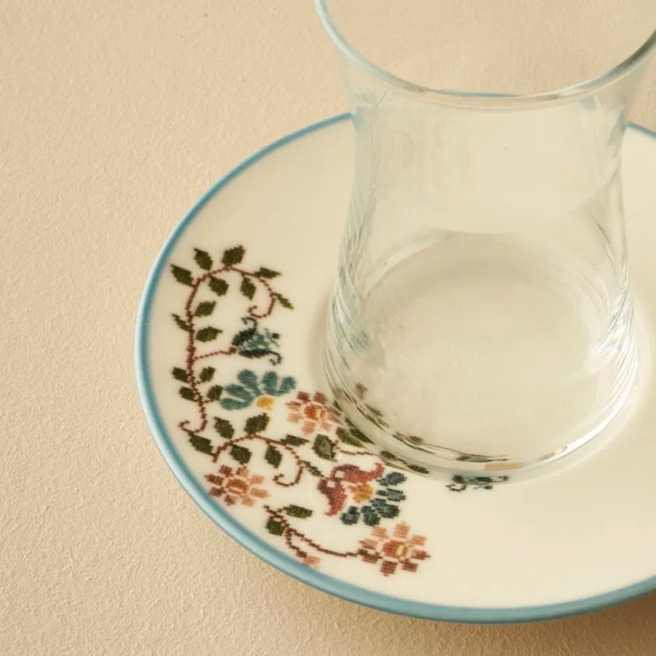 Vintage 6'lı Çay Bardağı Seti Mavi (170 cc)