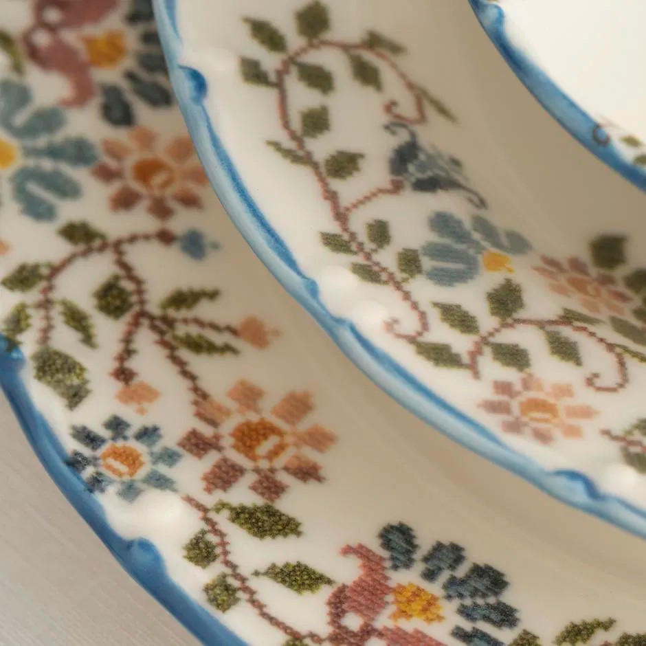 Vintage Porselen 24 Parça 6 Kişilik Yemek Takımı Mavi 
