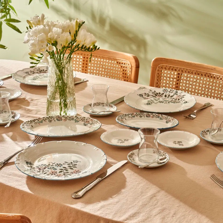Vintage Porselen 26 Parça 6 Kişilik Kahvaltı Takımı Mavi