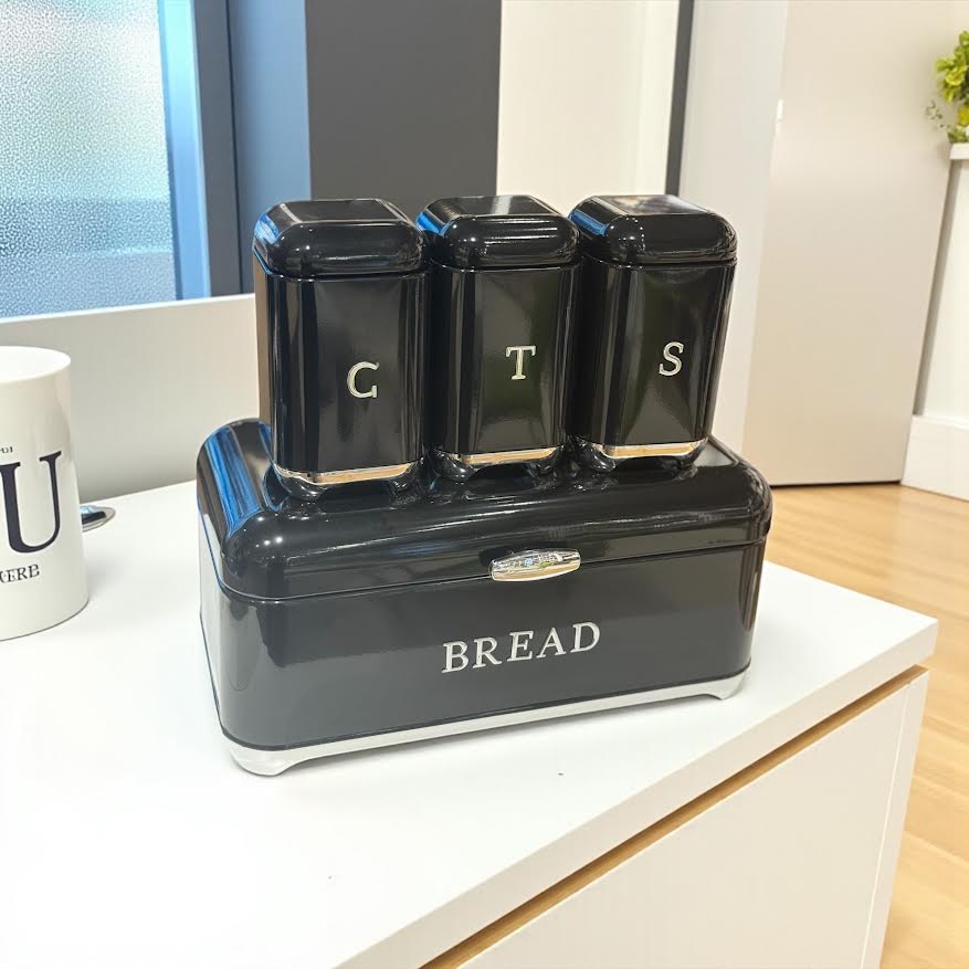 Ekmek Saklama Kutusu + 3’lü Saklama Kabı Seti - Siyah
