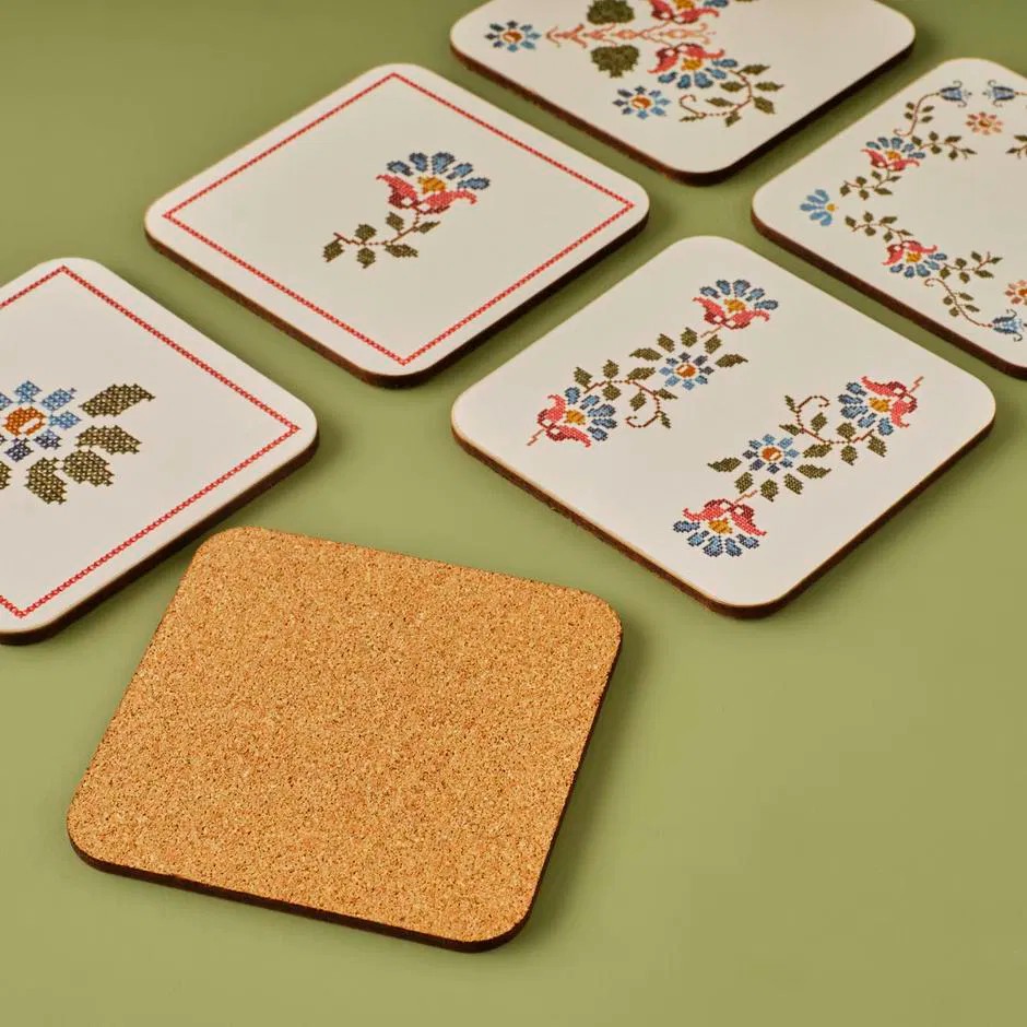 Vintage 6'lı Bardak Altlığı Mavi (10x10 cm)