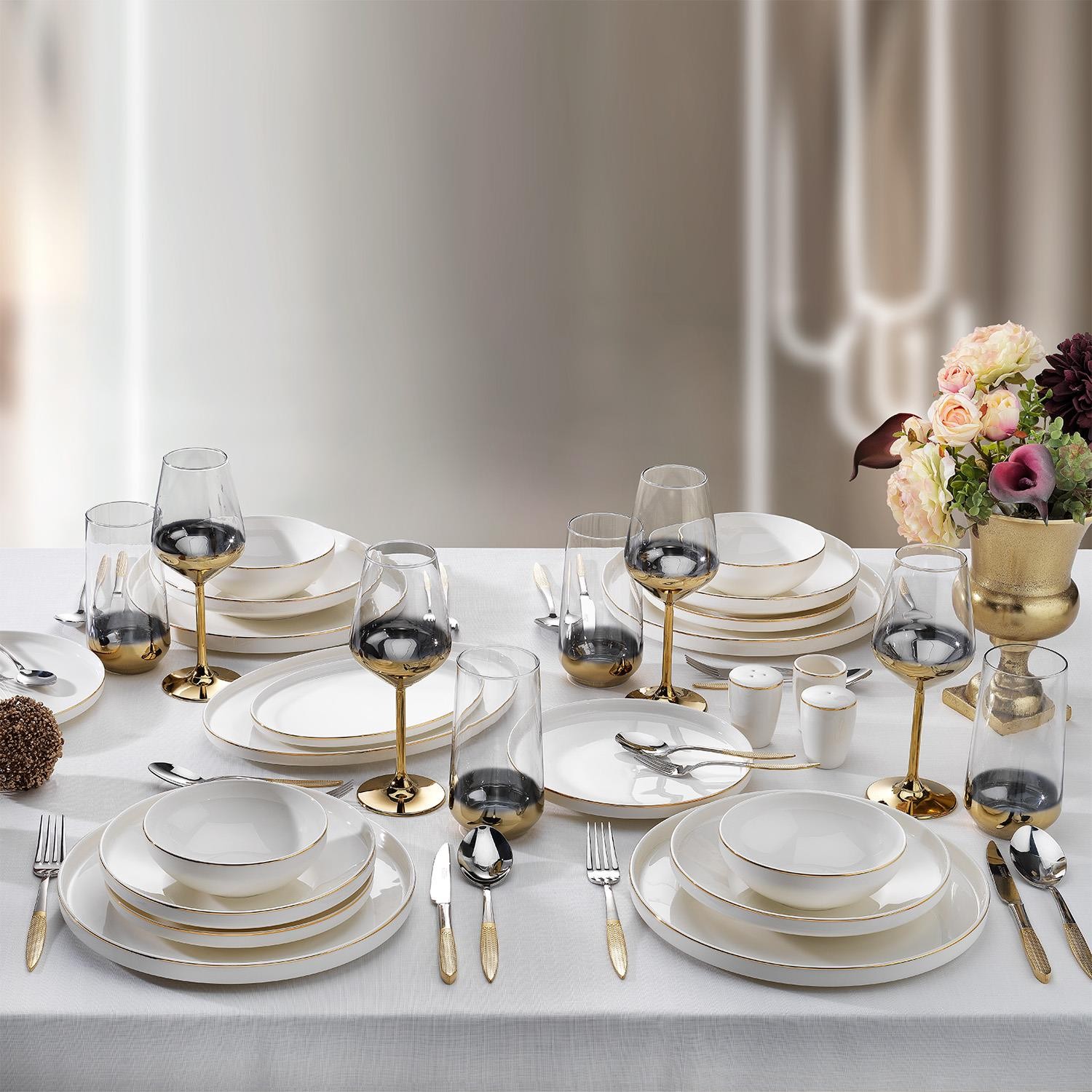  Adel Gold Yemek Takımı 56 Parça-Gold
