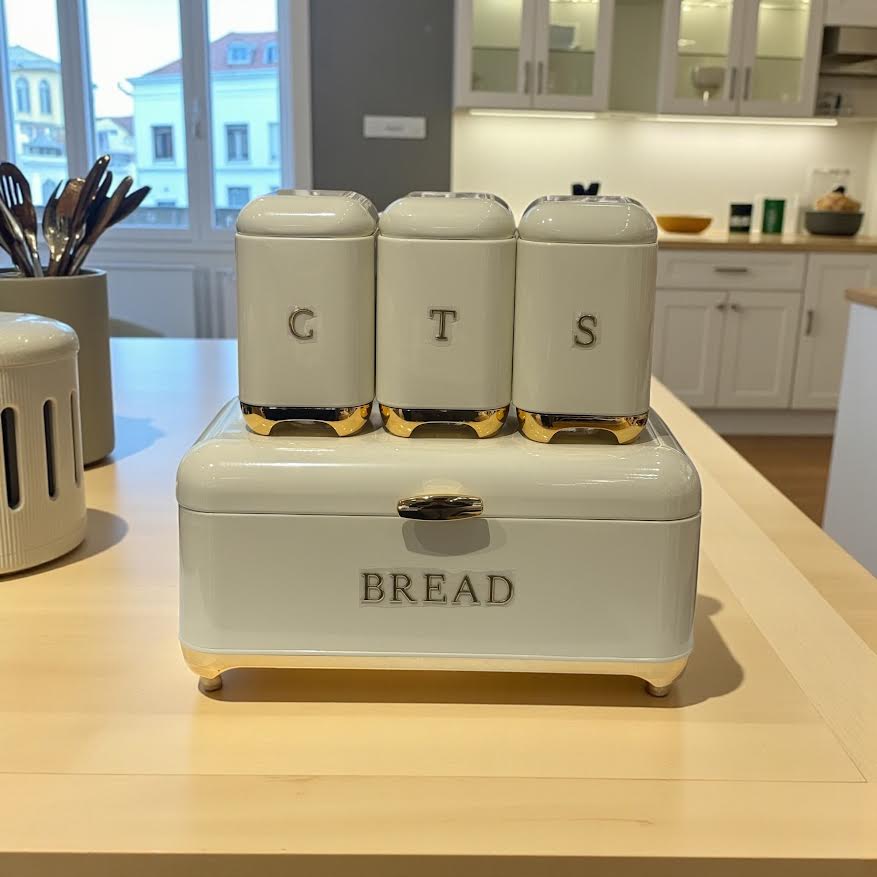 Ekmek Saklama Kutusu + 3’lü Saklama Kabı Seti - Açık Bej