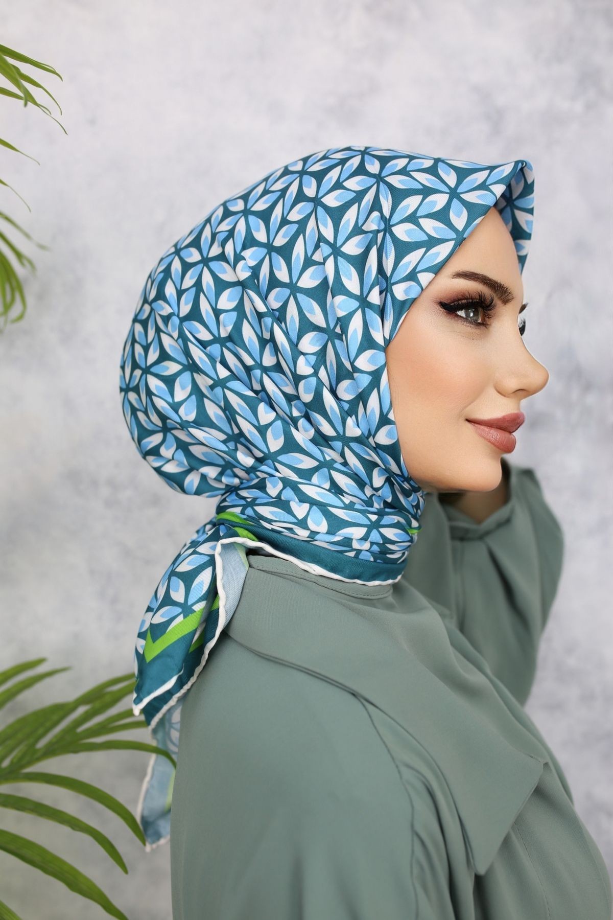 Scarf Rüzgargülü Desen Soft Eşarp - turkuaz