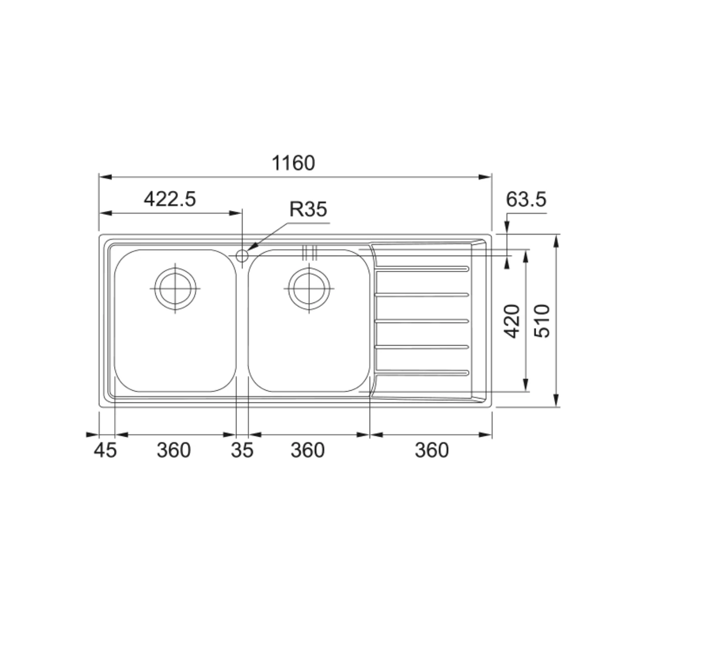 101.0656.175-Franke Neptun Net 621 Sağ Dekorlu Çelik Eviye