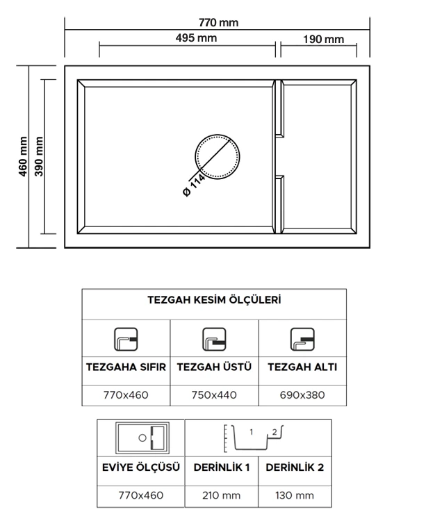 Lenox 770 Granit Eviye (Stone Grey)