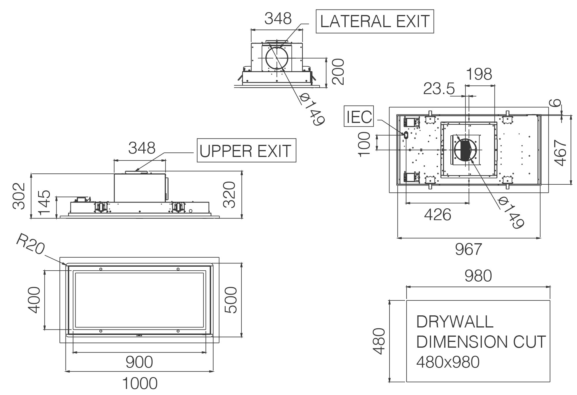 PRF0146232B-Elica Tavan Tipi Aspiratör Skydome H30 A/100 Cm