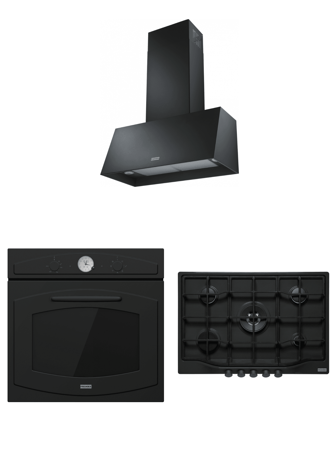 Franke Country Matt Black 70 Cm 3'Lü Rustik Ankastre Set