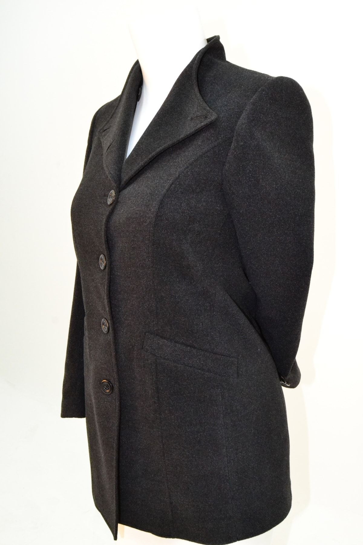 Black Bone Button with Wadded Pockets with Cachet Smoked Jacquard Lining