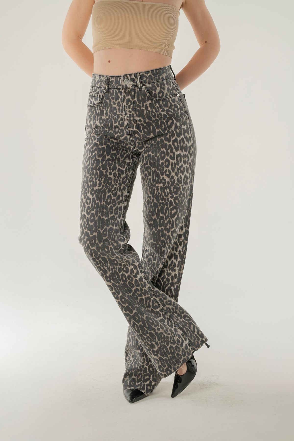 Straight Fit Kesik Paça Jean - leopar