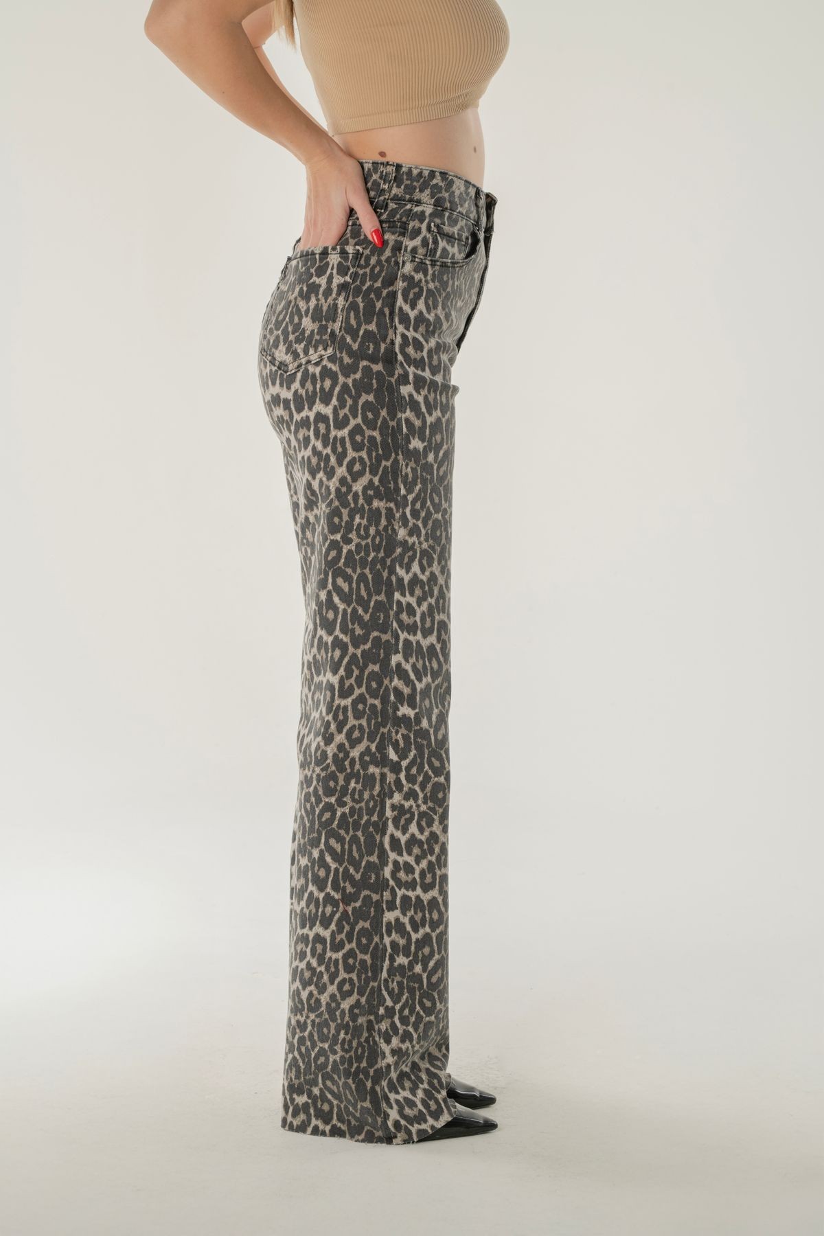 Straight Fit Kesik Paça Jean - leopar
