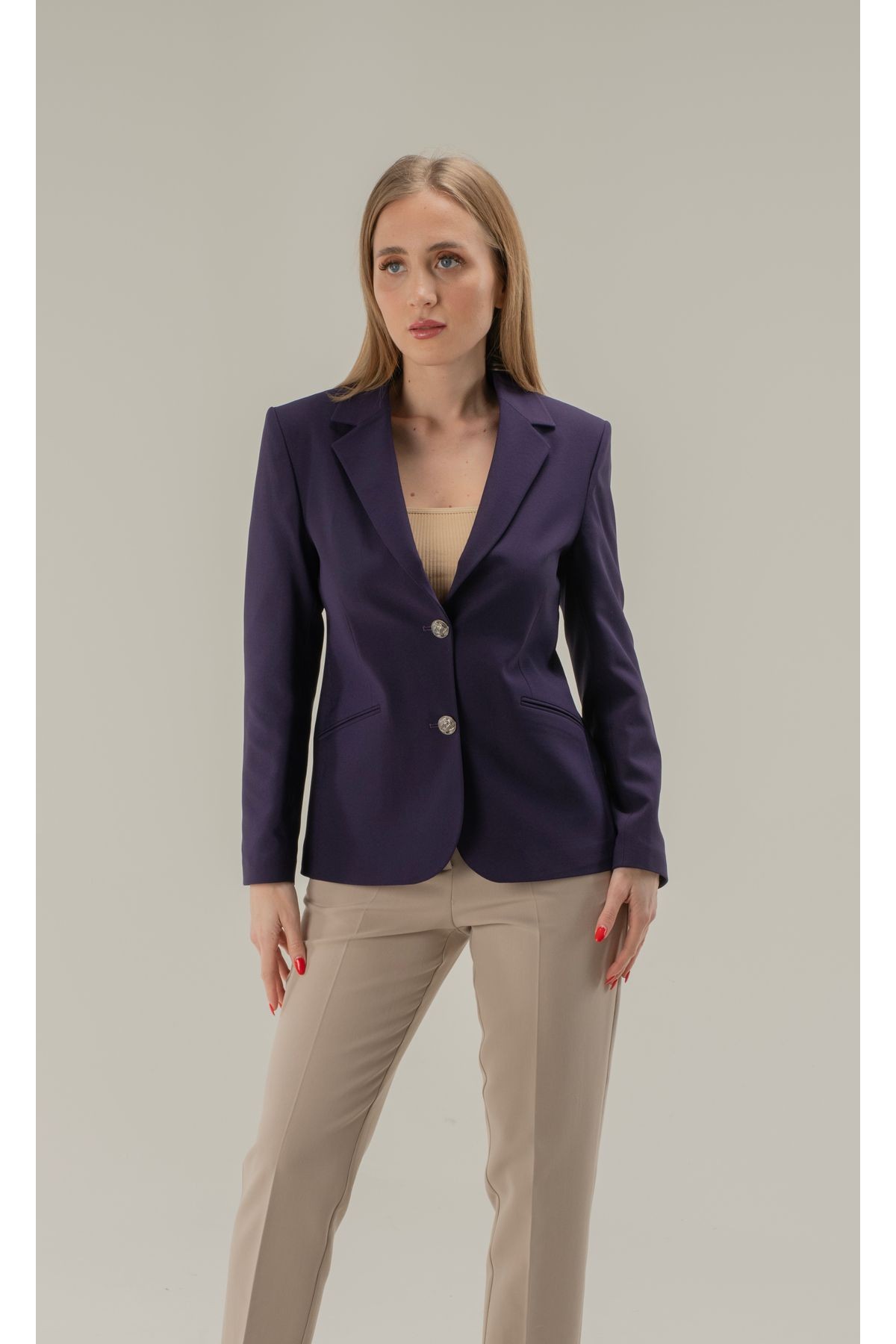 Mor Kadın Blazer Ceket Çift Düğmeli