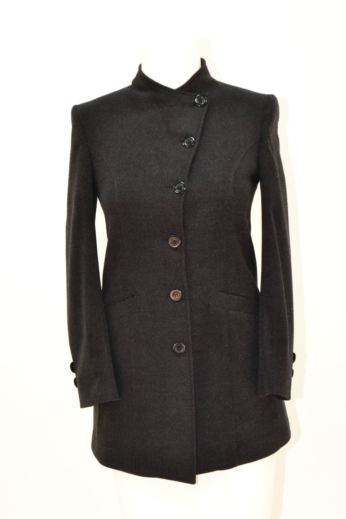 Black Bone Button with Wadded Pockets with Cachet Smoked Jacquard Lining