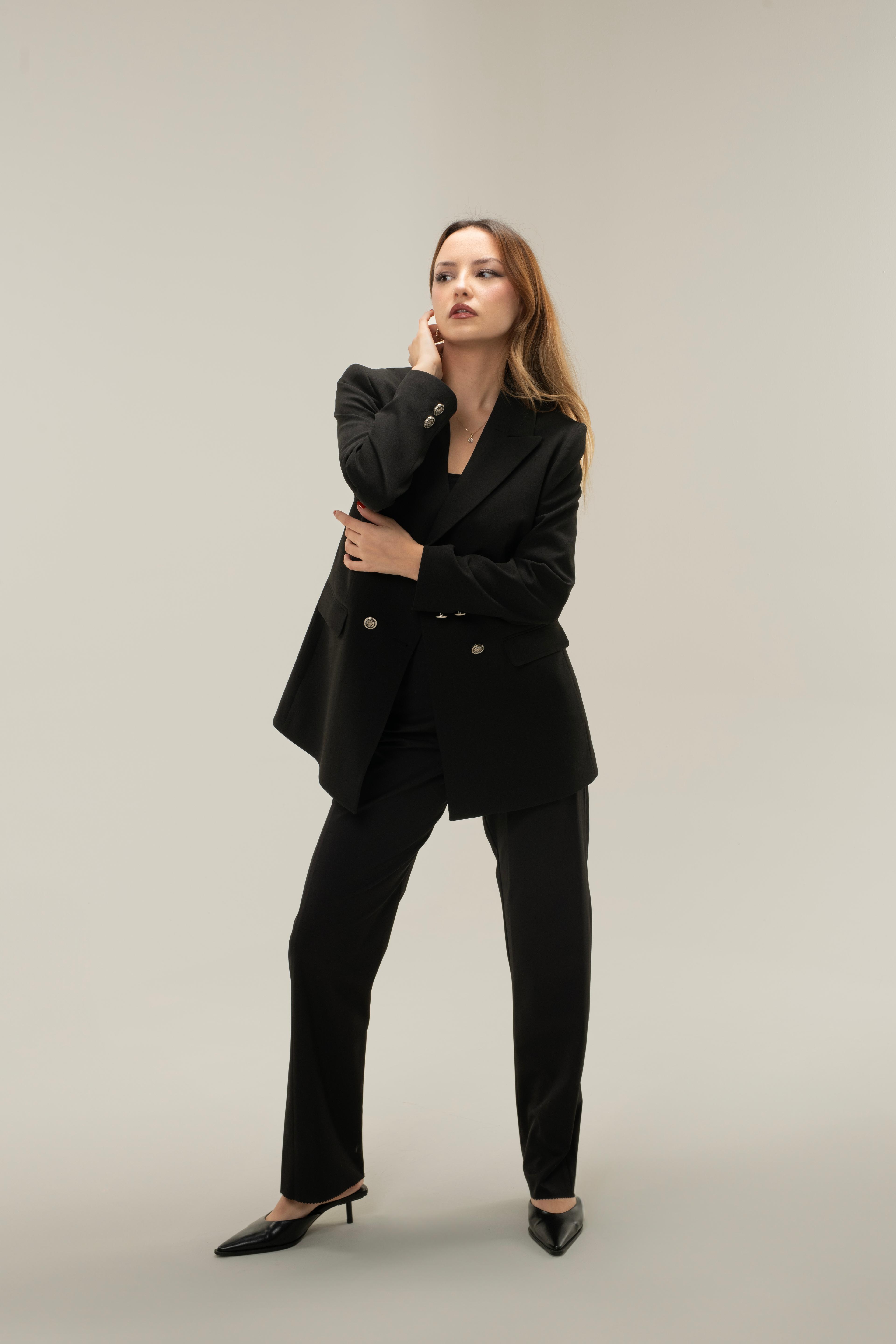 Tek Yaka Blazer Ceket-Pantolon Alt-Üst Takım Exclusive - Siyah