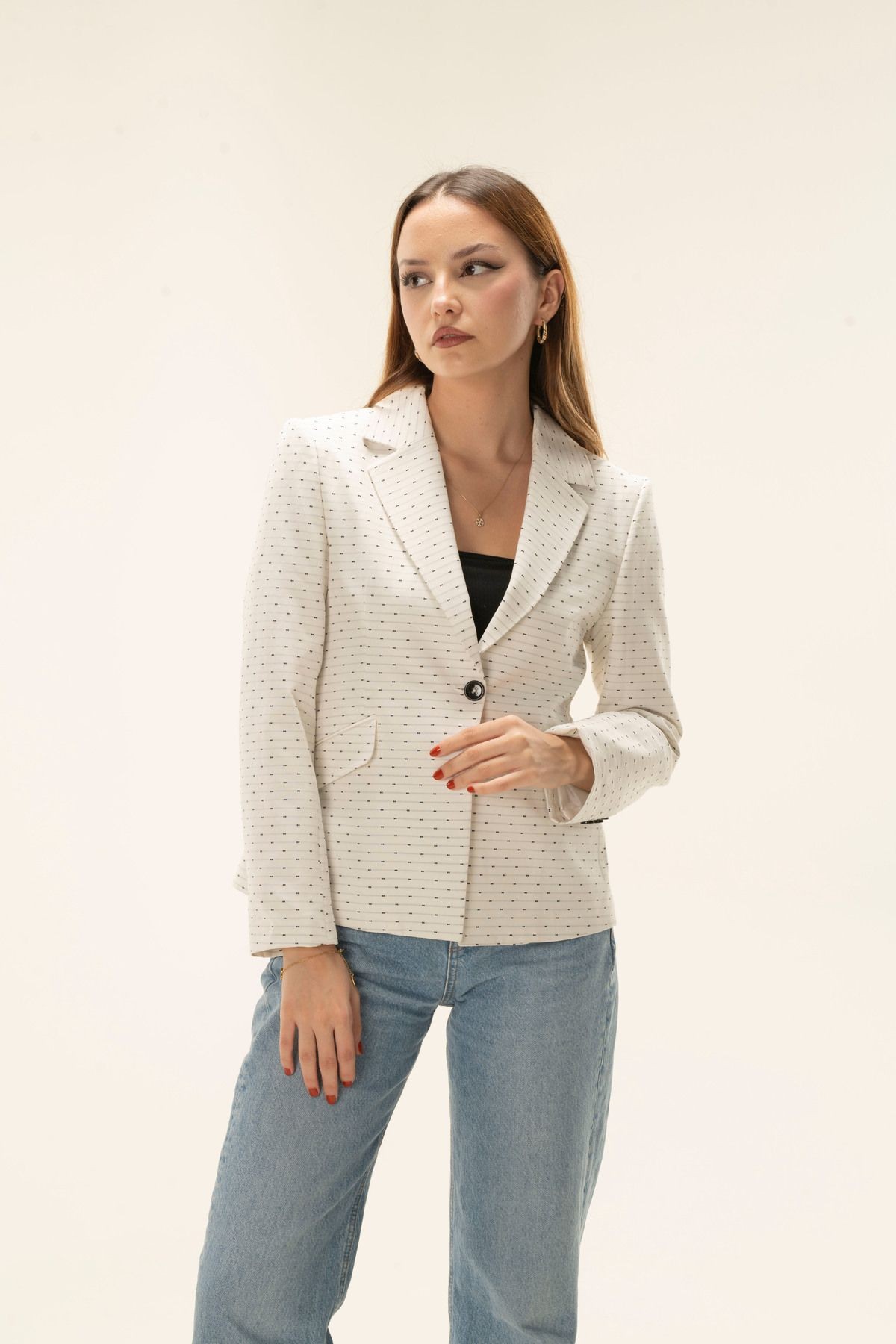 Tek Düğme Astarlı Vatkalı Kısa Blazer ceket
