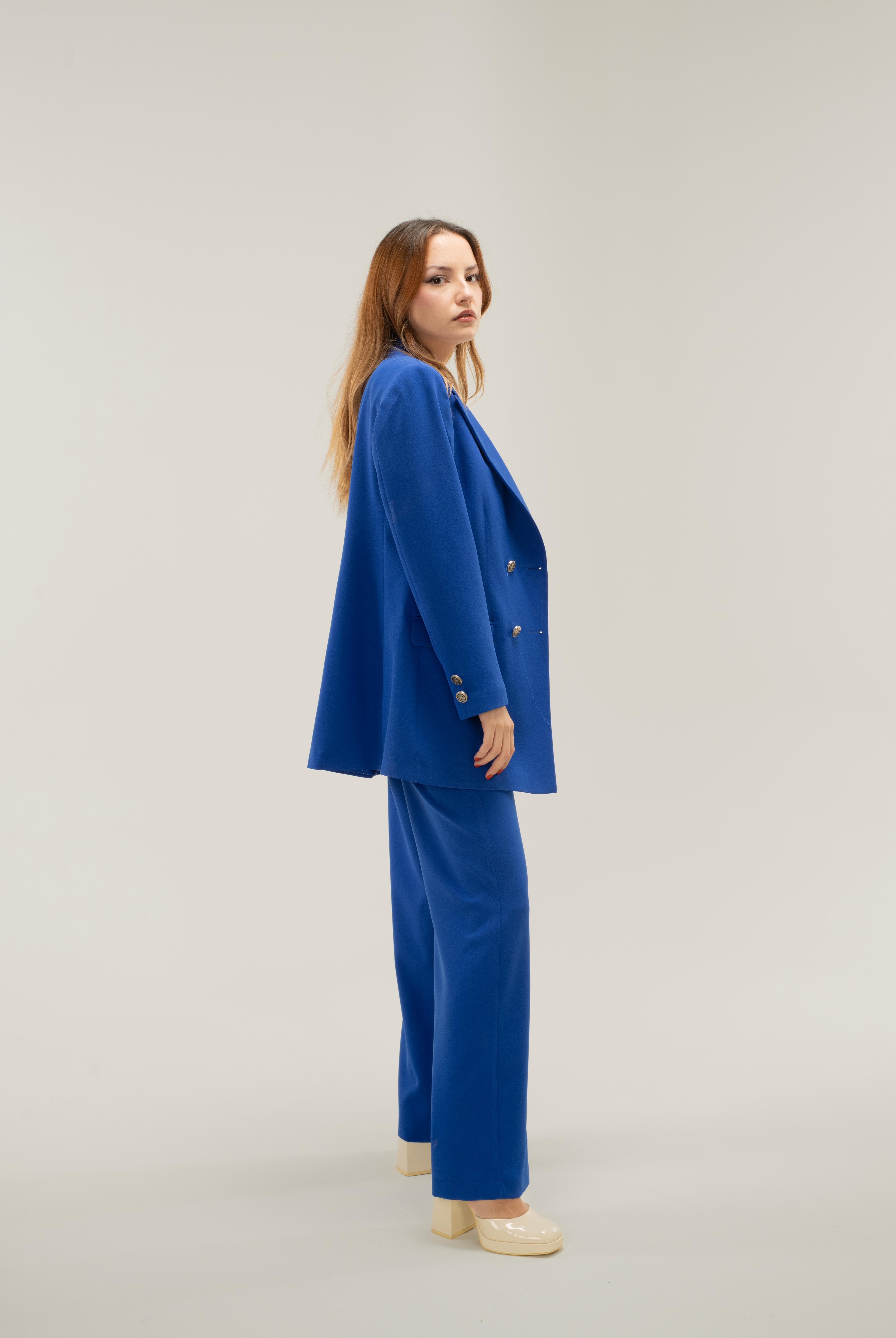 Blazer Ceket-Pantolon Dokuma Alt-Üst Takım - saks