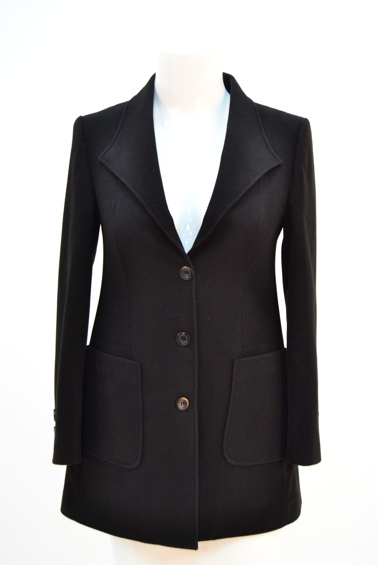 Black Bone Button With Cachet Jacquard Lined Wadded Bag Pocket