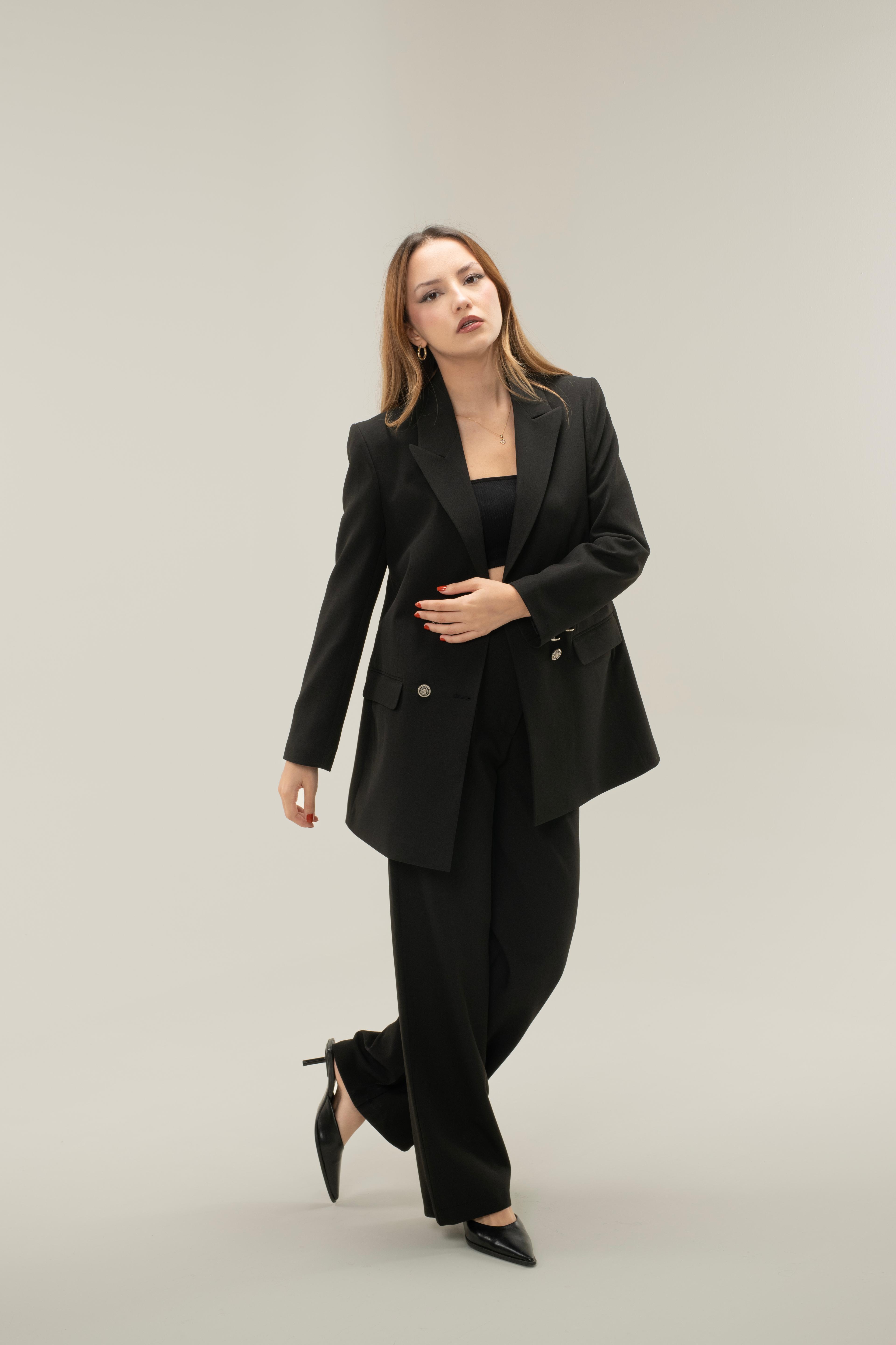 Blazer Ceket-Pantolon Dokuma Alt-Üst Takım - Siyah