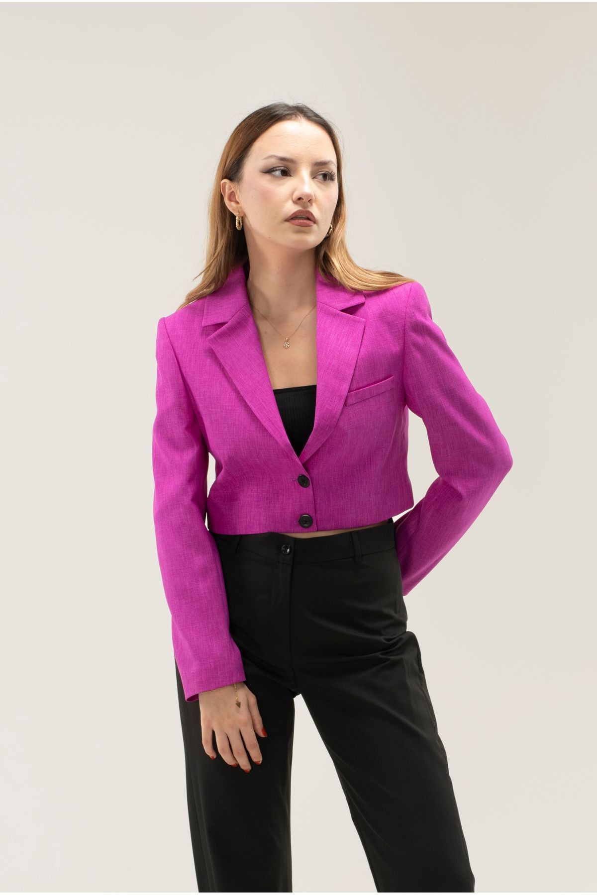  Crop Astarlı Vatkalı Blazer Ceket