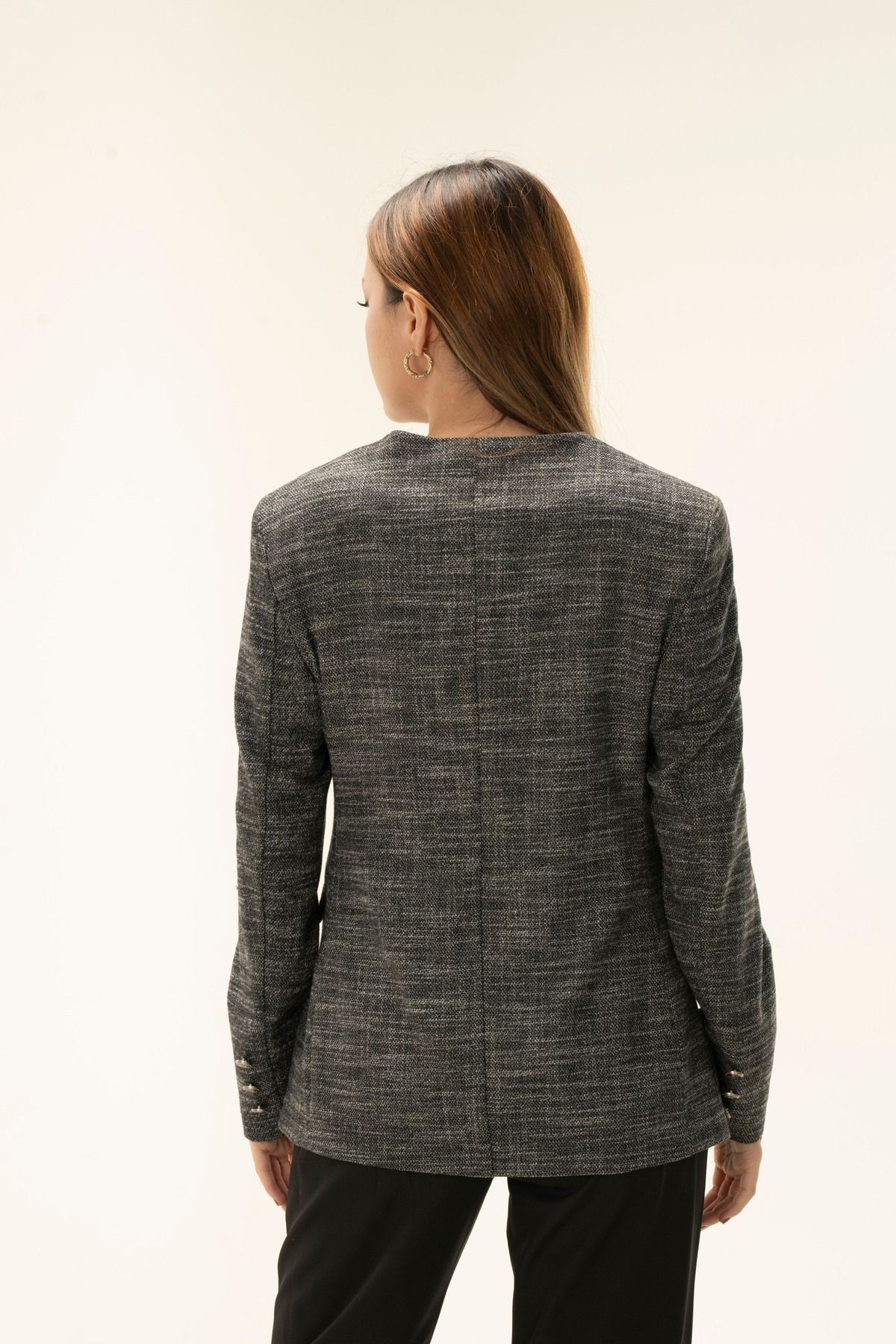 Full Button Lined Wadded Short Wool Blazer jacket with Bicycle Collar
