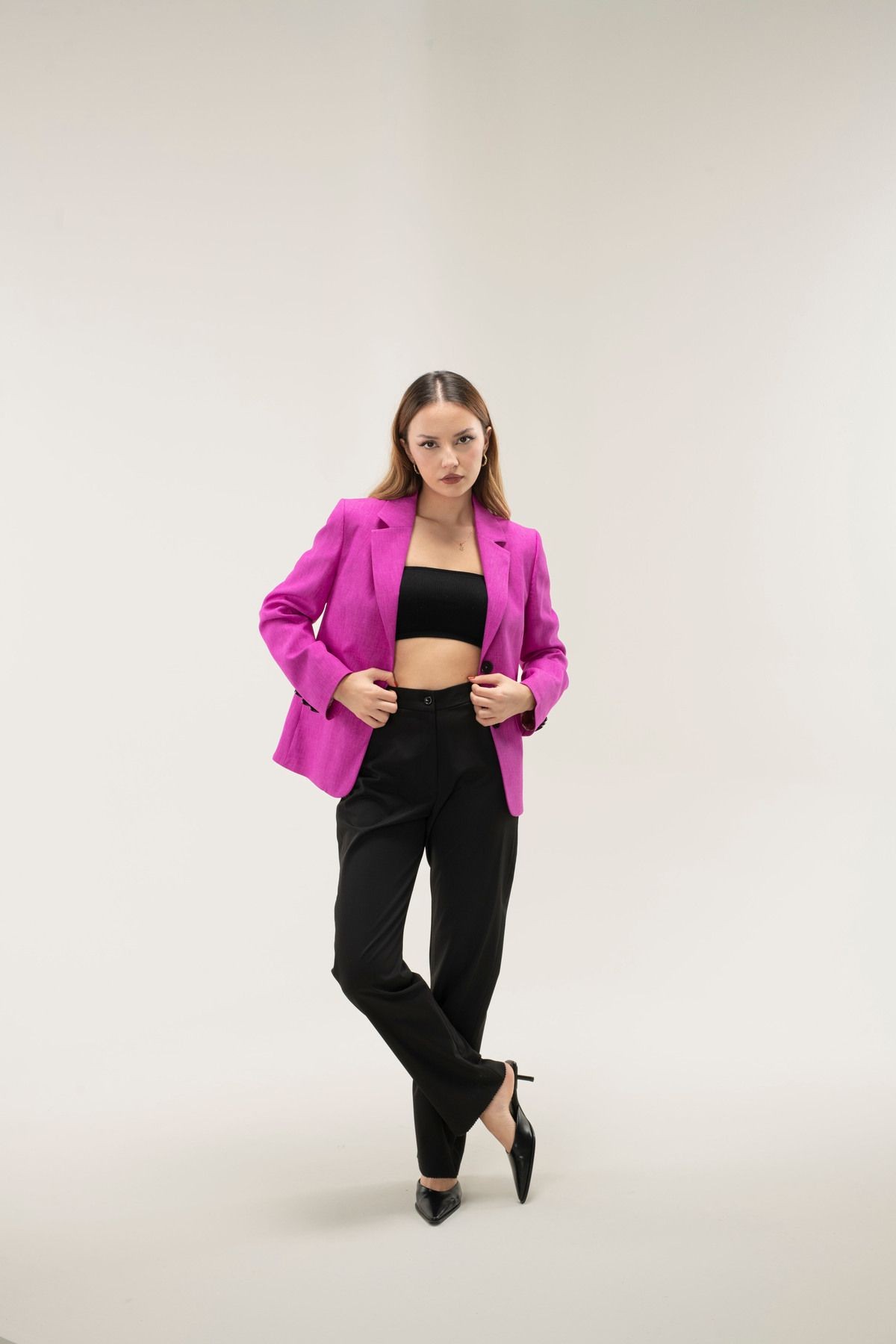 Astarlı Vatkalı kemik Düğmeli Blazer Ceket