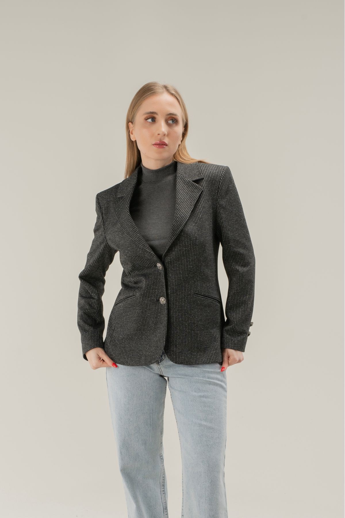 Leopar Astarlı Blazer Ceket Çift Düğme-EXCLUSİVE