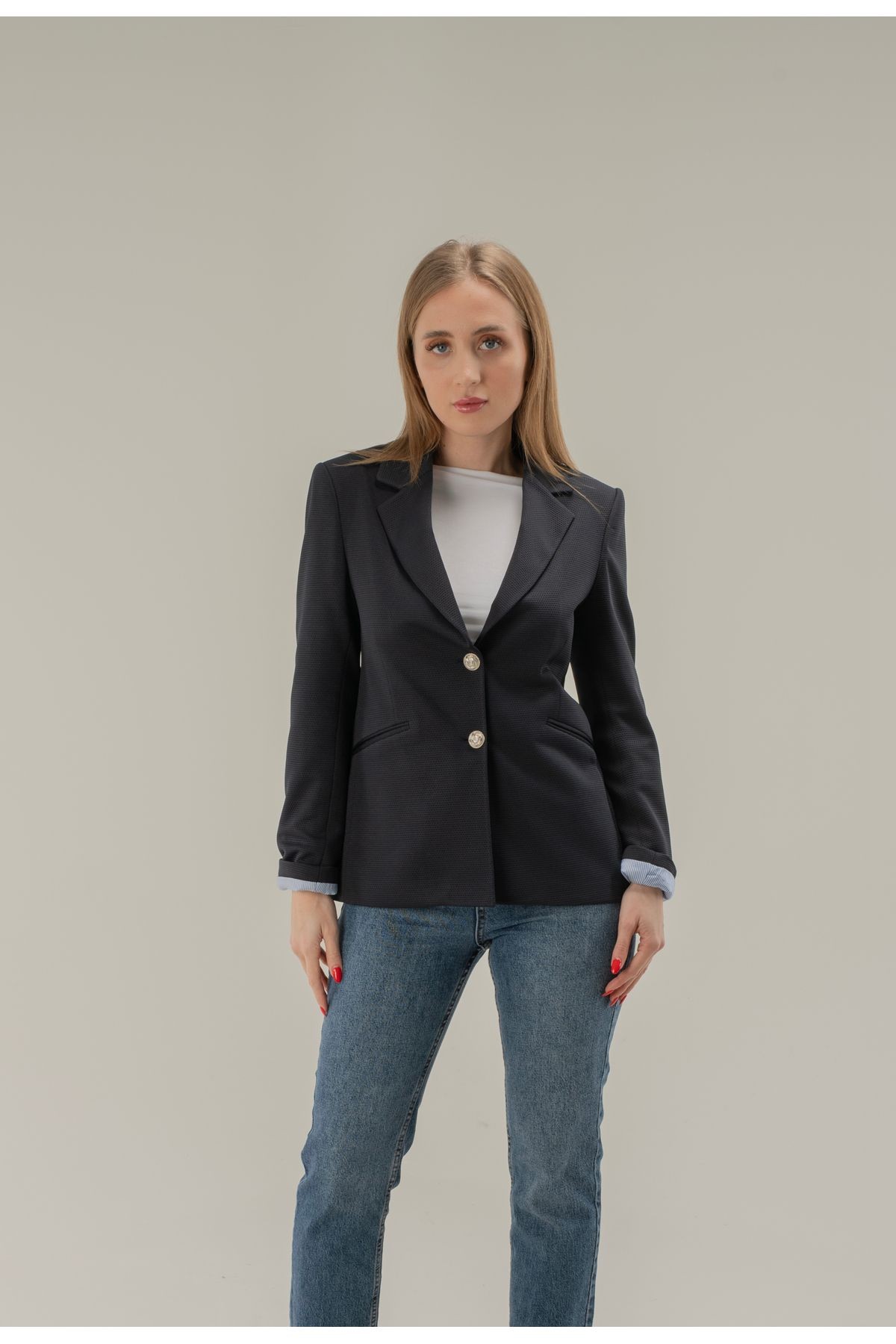 Çift Düğme Kol Astar Detaylı Vatkalı Kısa Blazer ceket