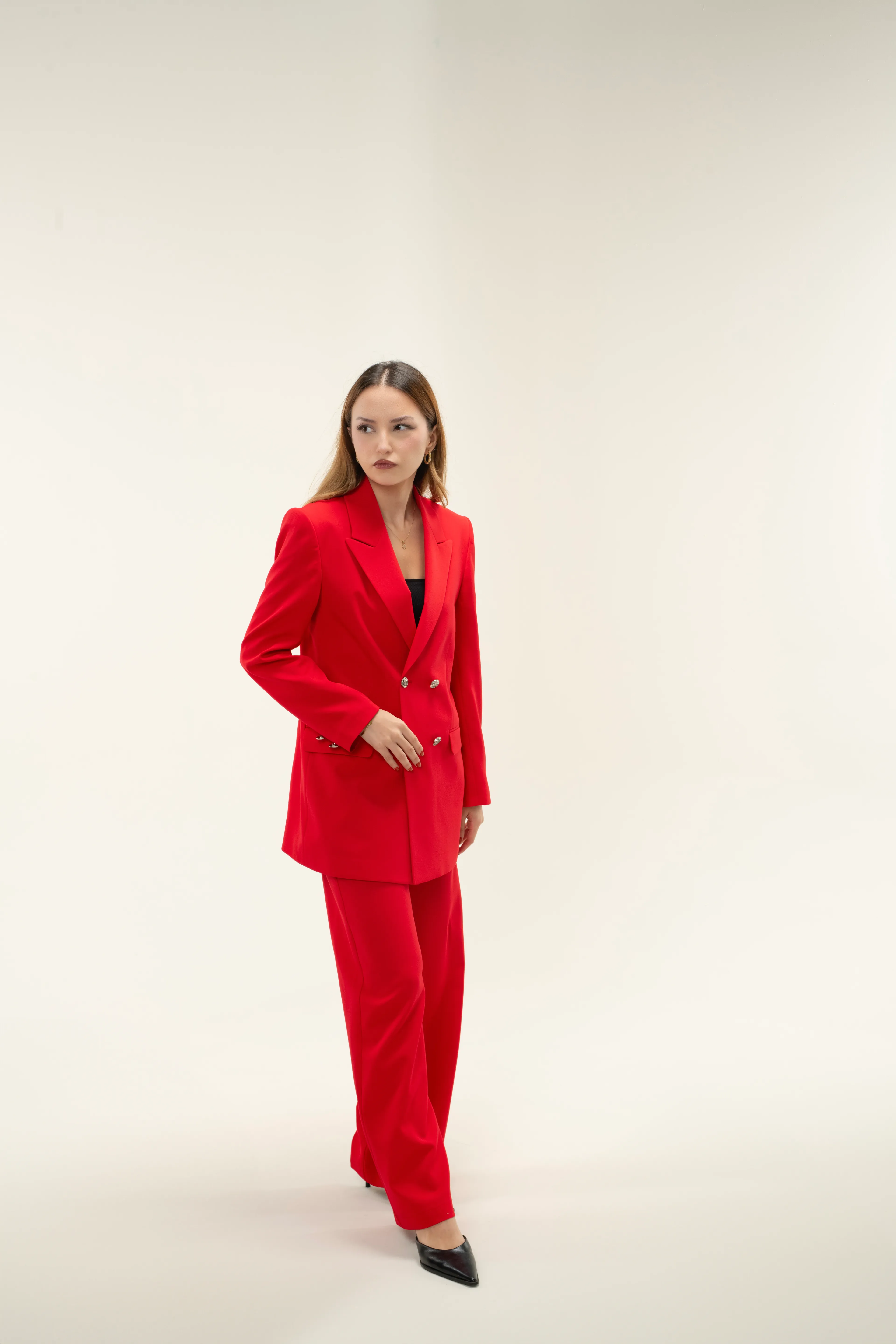 Blazer Ceket-Pantolon Dokuma Alt-Üst Takım - Kırmızı