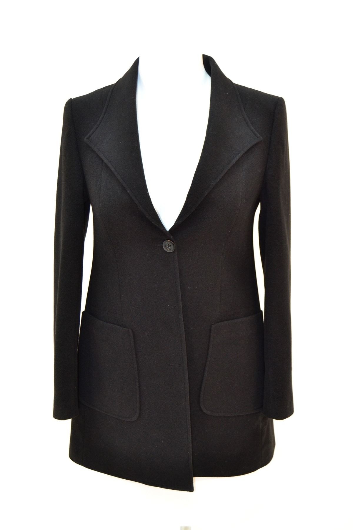Black Bone Button With Cachet Jacquard Lined Wadded Bag Pocket