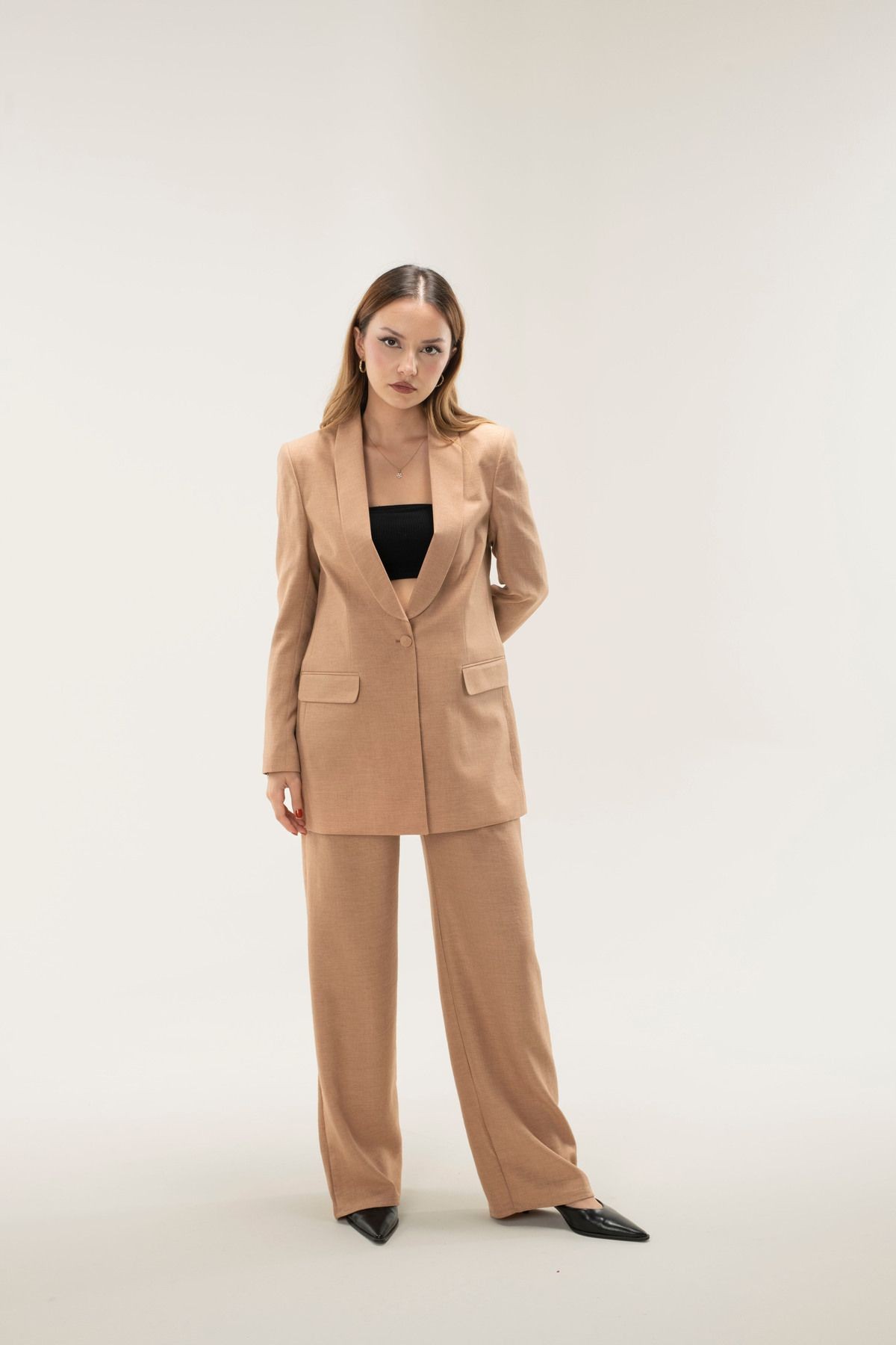 Sofia Keten  Astarlı Şal Yaka Blazer Ceket