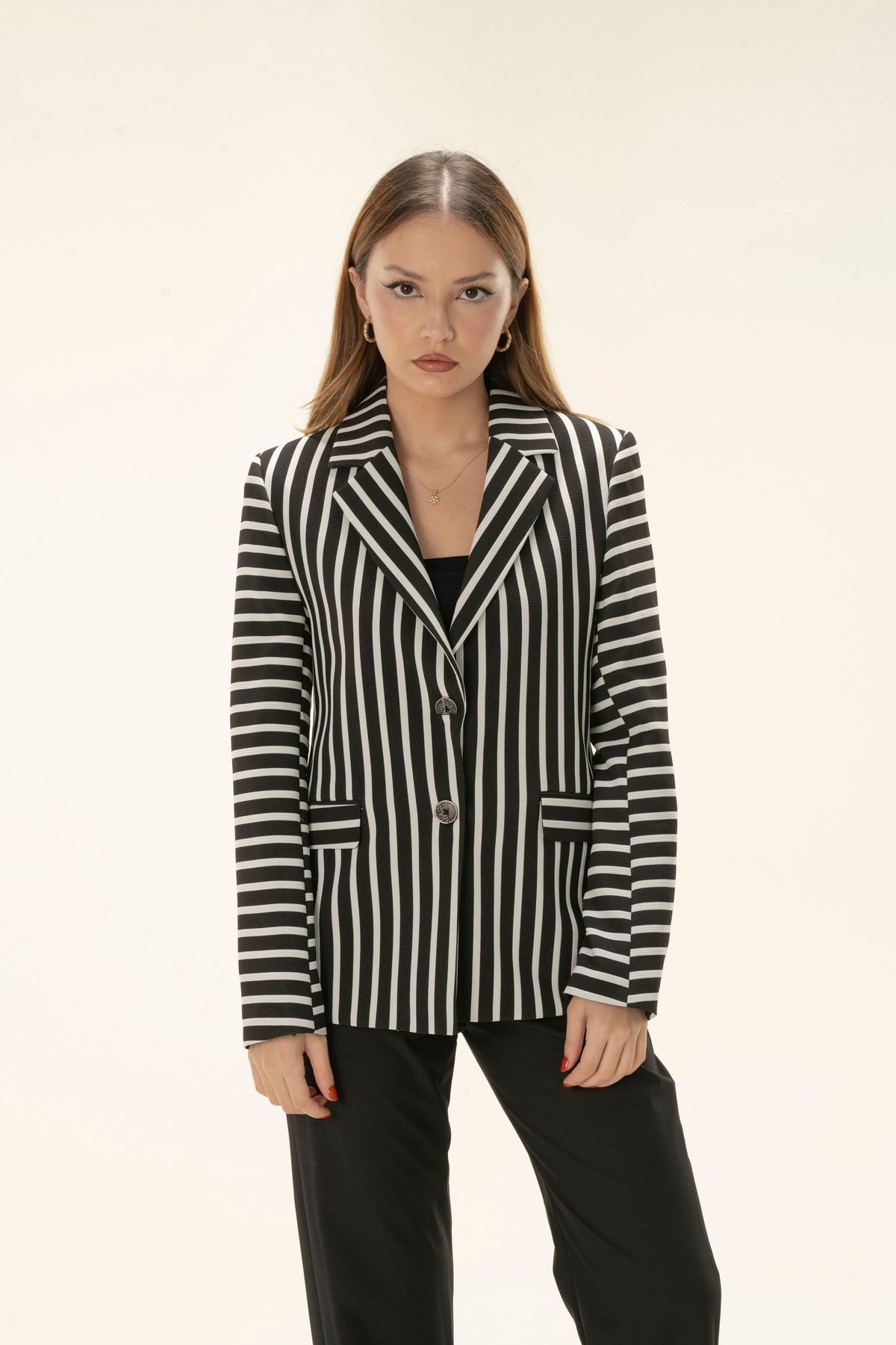 Leopard Lining Double Button Wadded Short Blazer jacket - striped