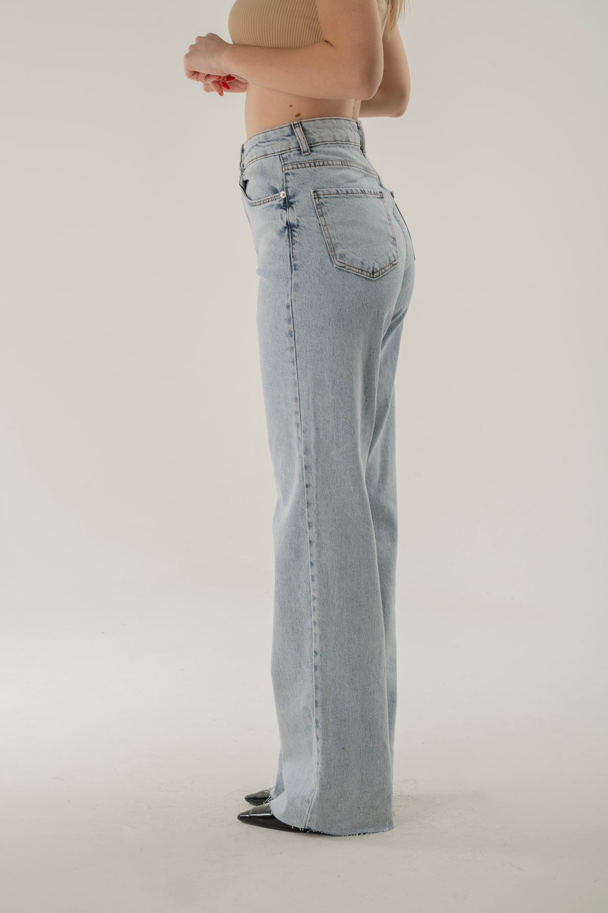 Straight Fit Kesik Paça Jean - açık mavi