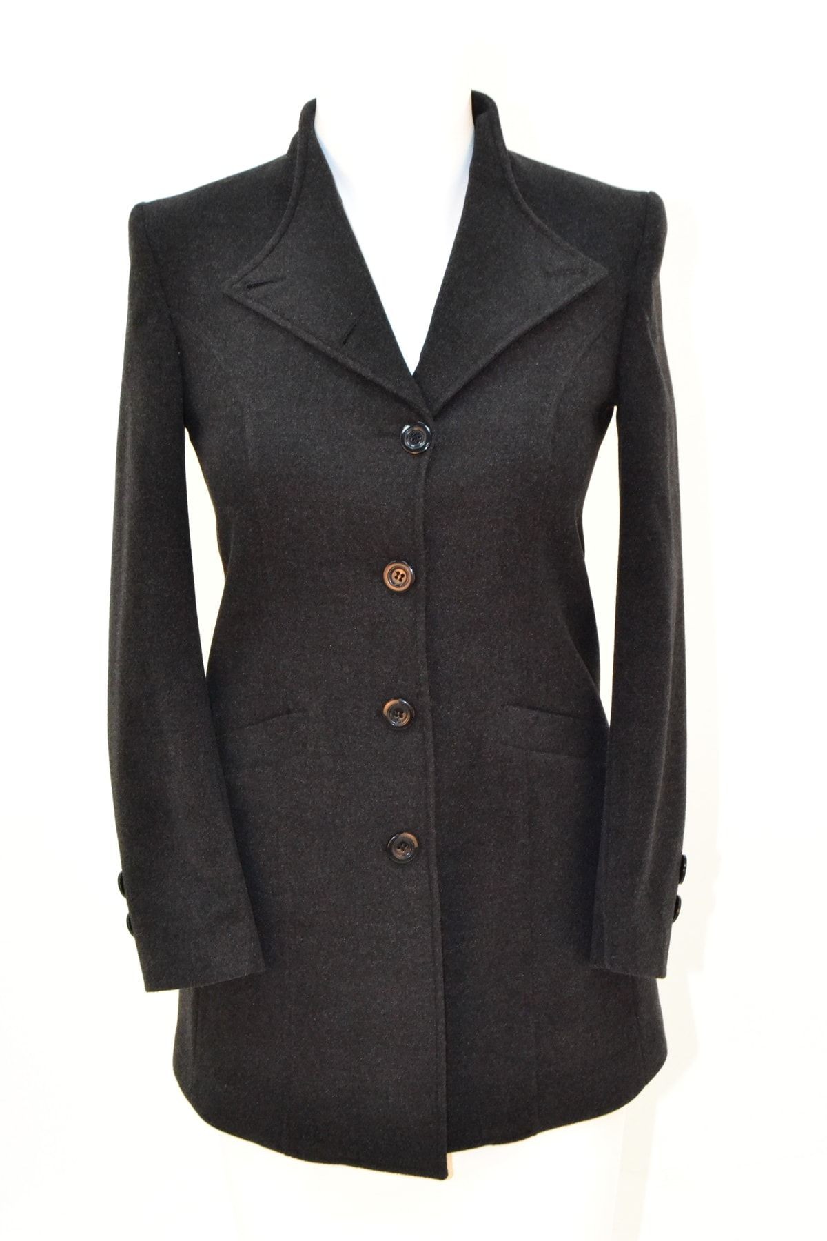 Black Bone Button with Wadded Pockets with Cachet Smoked Jacquard Lining