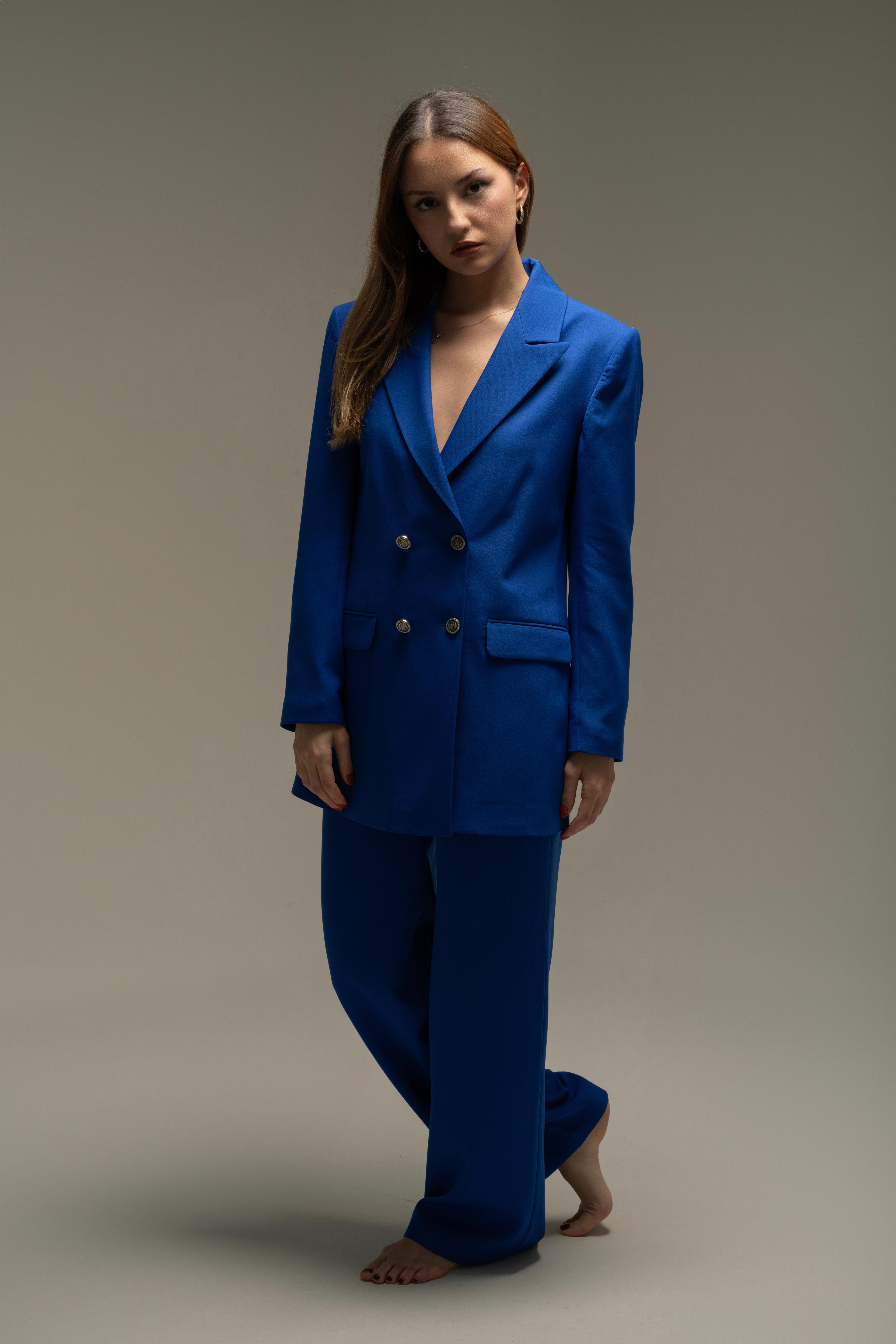 Blazer Ceket-Pantolon Dokuma Alt-Üst Takım - saks