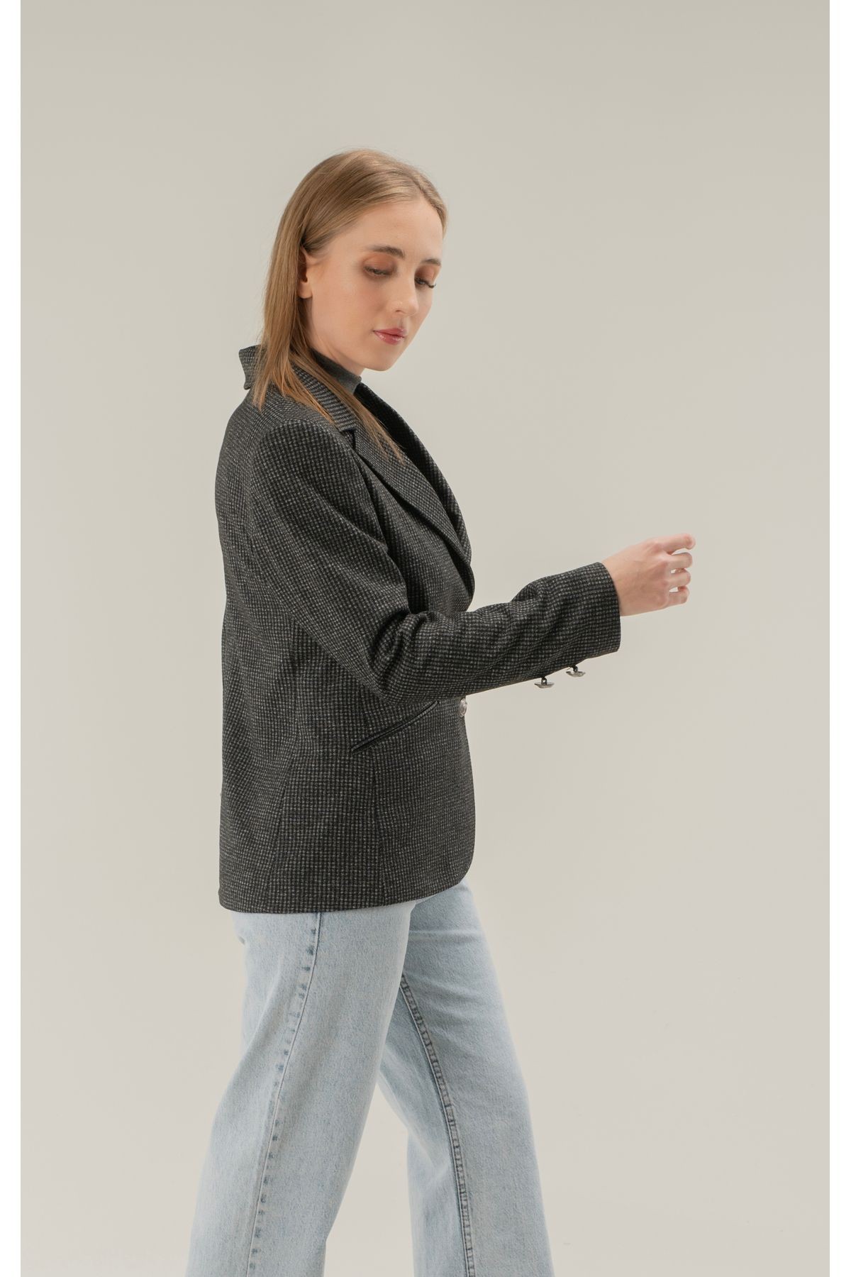 Leopar Astarlı Blazer Ceket Çift Düğme-EXCLUSİVE