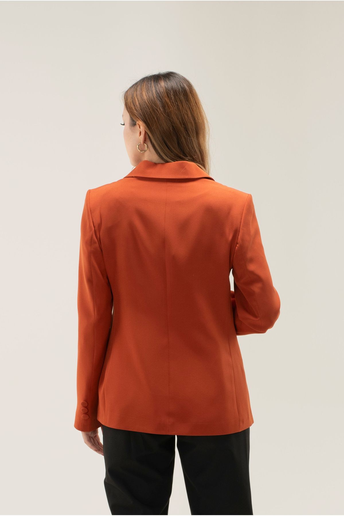 Leopar Astar Çift Düğme Vatkalı Kısa Blazer ceket - kiremit