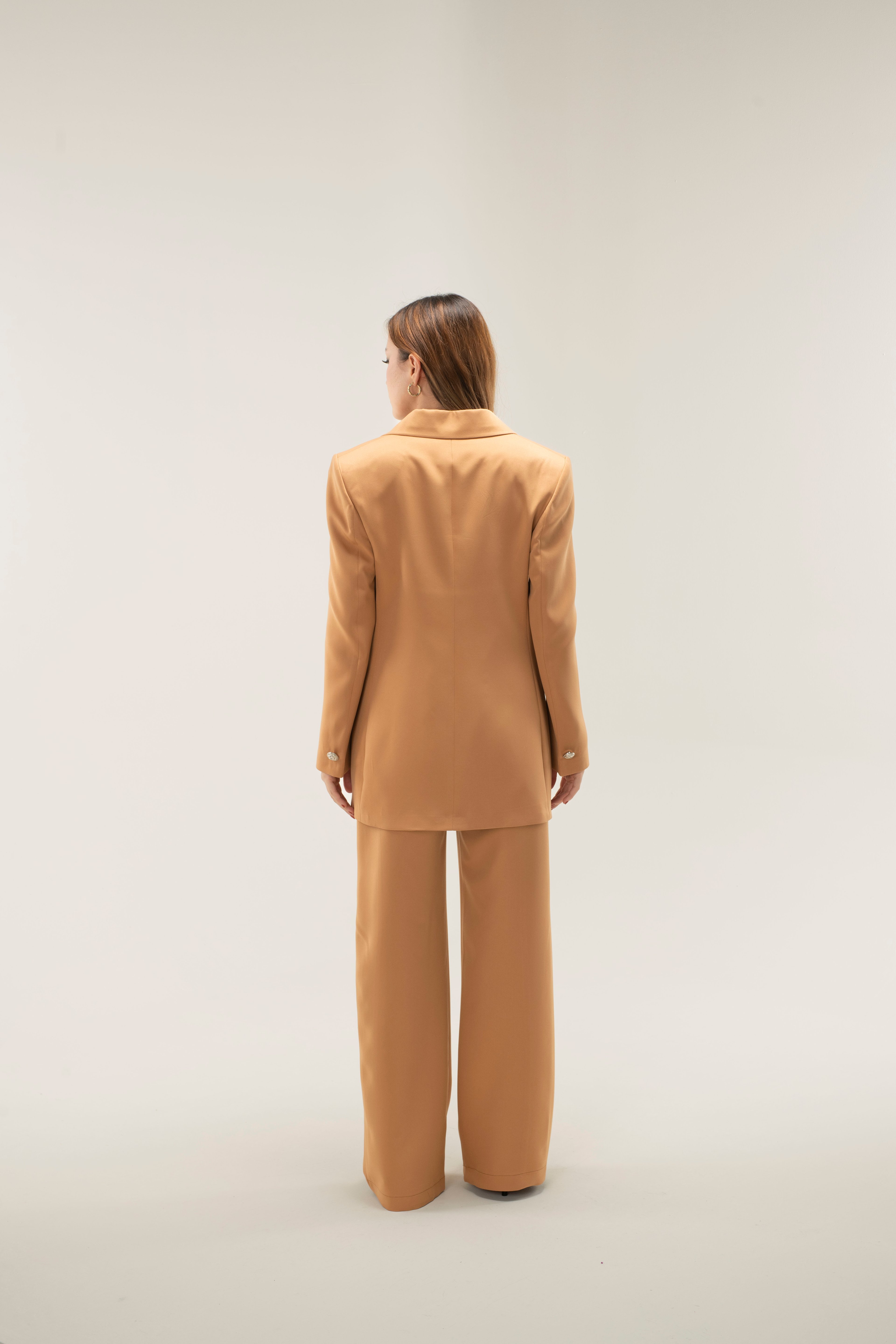 Blazer Ceket-Pantolon Dokuma Alt-Üst Takım - CARAMEL