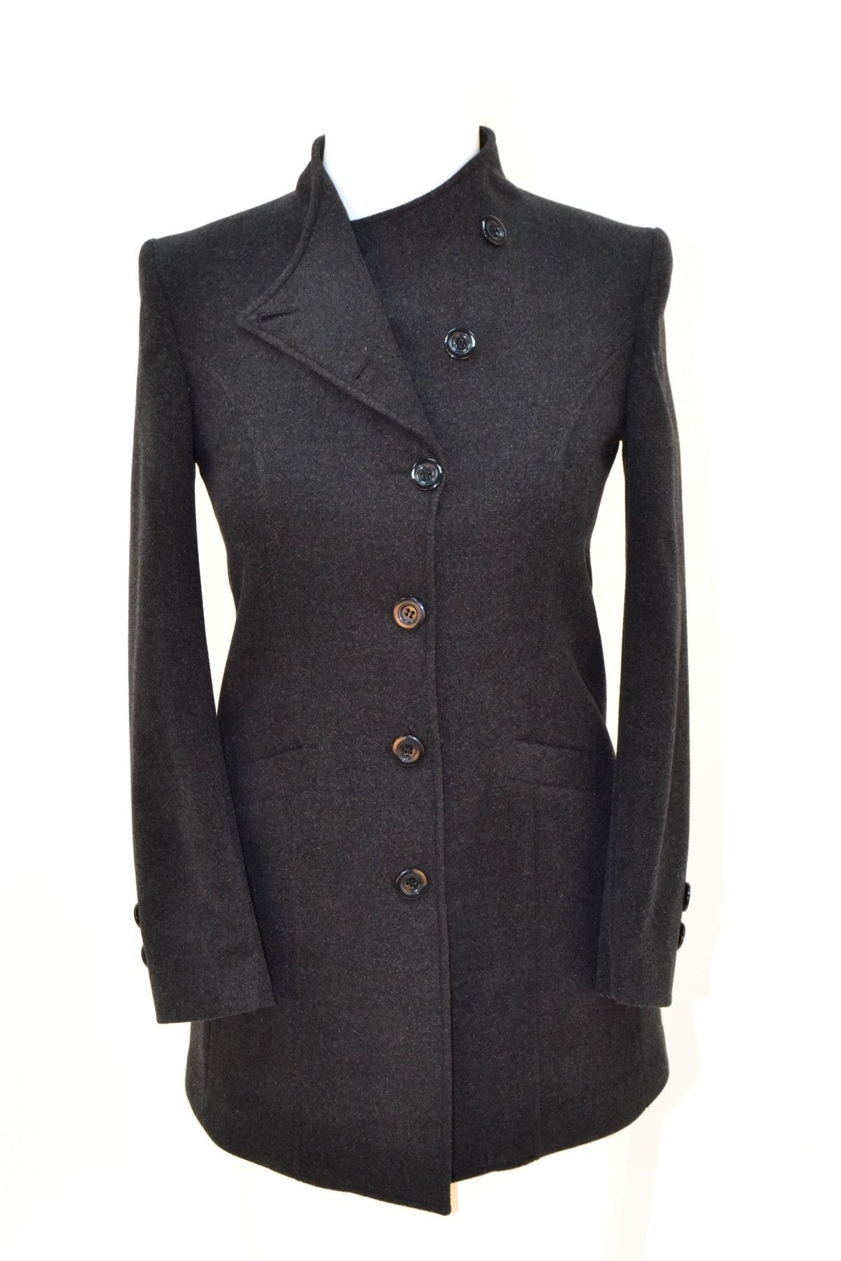 Black Bone Button with Wadded Pockets with Cachet Smoked Jacquard Lining