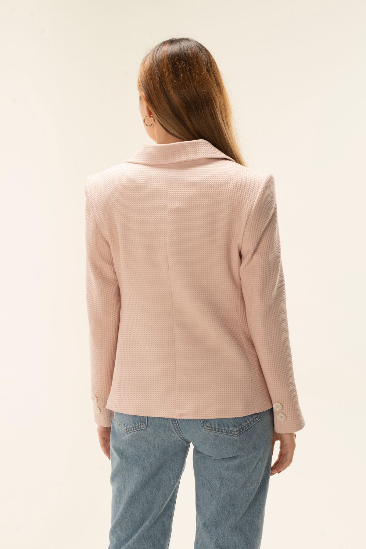 Tek Düğme Astarlı Vatkalı Kısa Blazer ceket - pembe